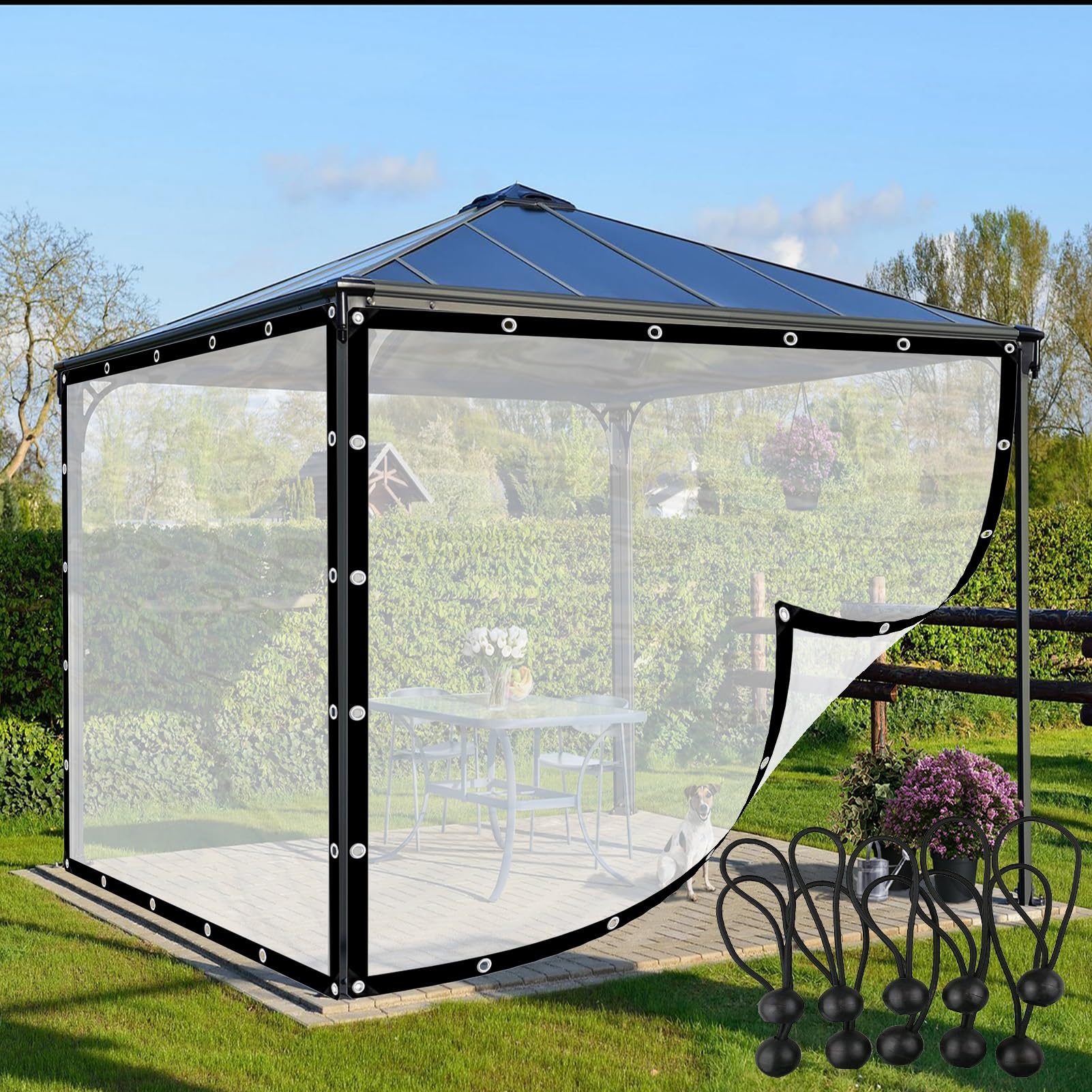 Rideaux en bâche transparente contre la pluie rideau extérieur étanche pour rester au sec