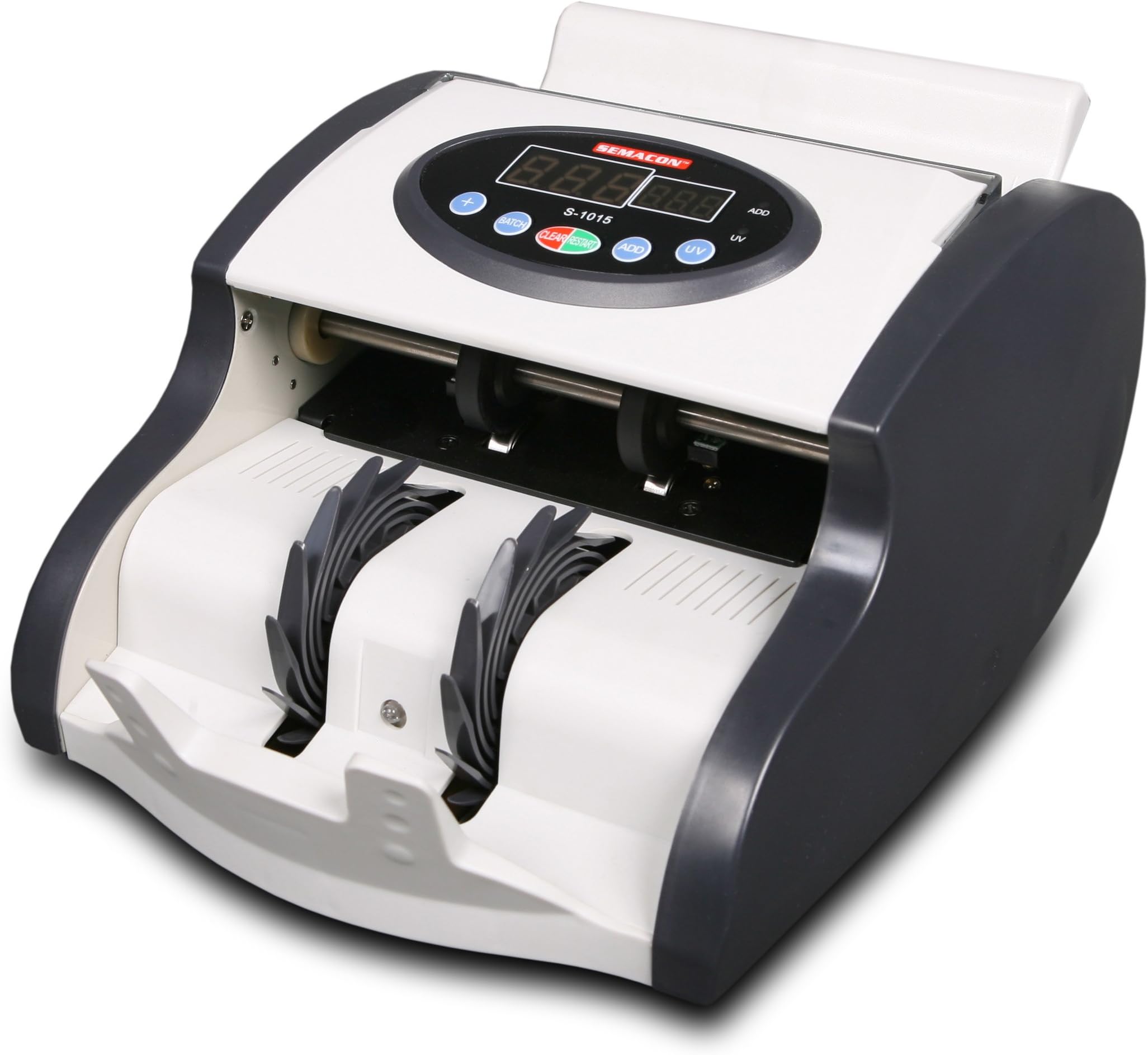 Semacon1015 Compact High Speed Mini Currency Counter with Ultraviolet Counterfeit Detection, 900 Notes per Minute, Batching Range 1-999, Friction Roller System, Hopper/Stacker Capacity 80–120 Notes
