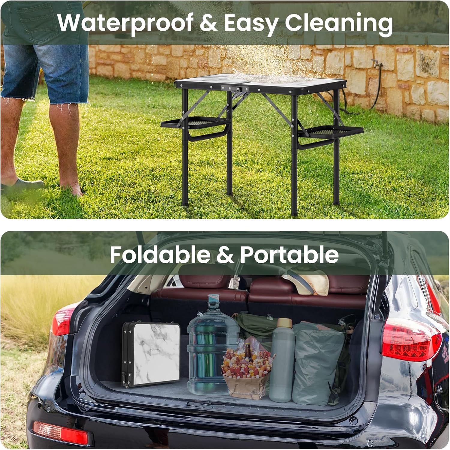 Titanker Small Camp Table 2ft, Folding Camping Table Portable with Storage Bag & Side Racks, Picnic & Beach Table, Car Camping Essentials, Aluminum Light & Solid