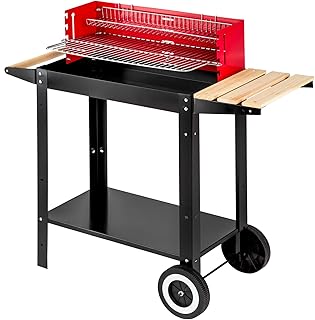 TecTake 402329 Barbecue Chariot Charbon de Bois, Mobile sur Deux Roues, Poignée Pratique en Bois