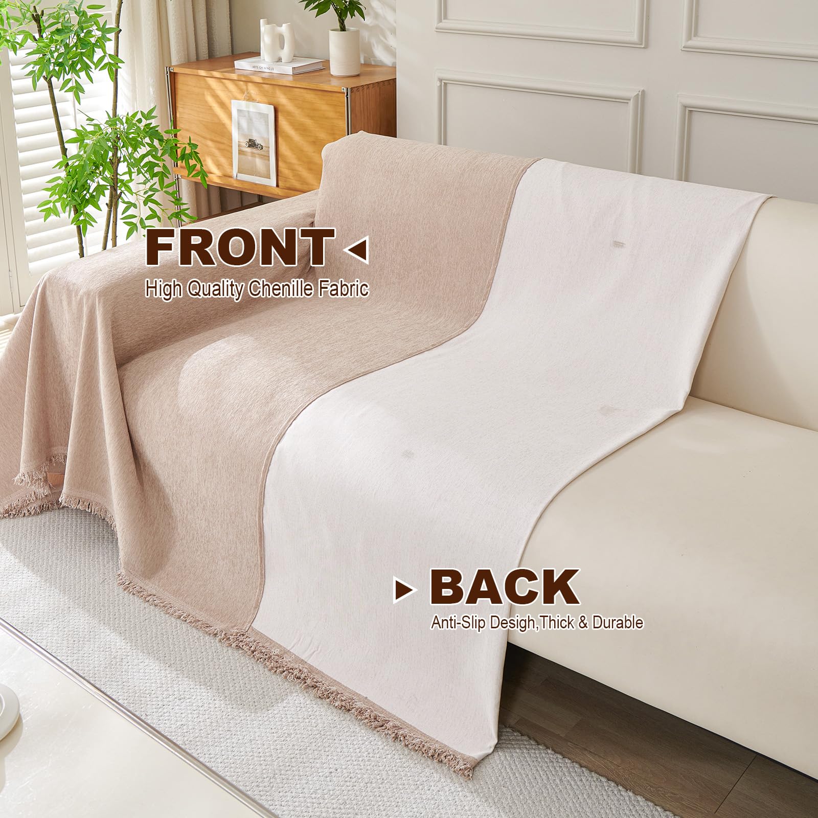 Royhom Chenille Sofa Covers 4 Seater, Corner Sofa Cover L Shape, Washable Couch Cover with Tassel - Image 4