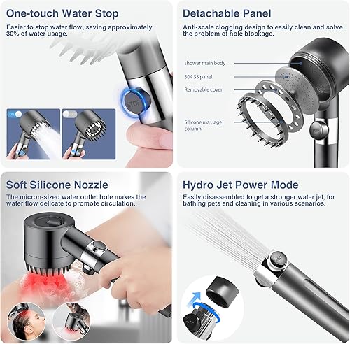 Miniatura 4 de Ion Drops - Cabezal de ducha filtrado, cabezal de ducha de alta presión con interruptor de encendidoapagado, 3 modos de pulverización y modo de