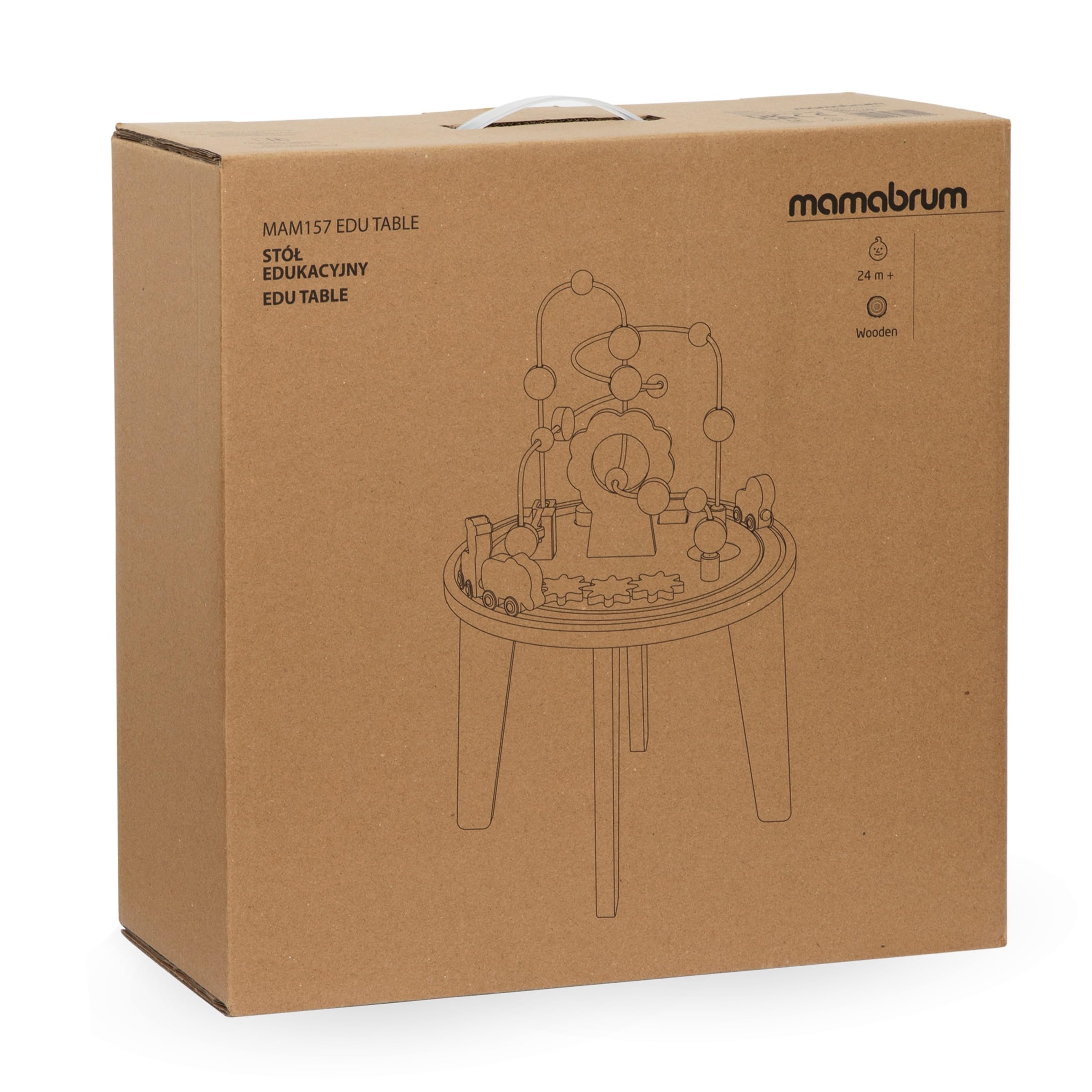 mamabrum Tavolino Educativo in Legno per Bambini con Coda Magnetica, Lanciatore di Perline, Selezionatore di Forme, Animali e Specchio