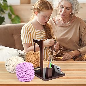 Magnetic Yarn Holder for Knitting and Crocheting, Wooden Yarn Spool Rack with Phone Stand and Crochet Accessories Storage, Yarn Ball Holder Spinner for Crochet Knitting Lovers and Crochet Gifts