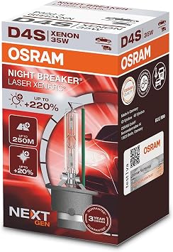 OSRAM XENARC NIGHT BREAKER LASER D4S, Next Generation, 220% more brightness, HID xenon bulb, 66440XNN, folding box 1 lamp, white