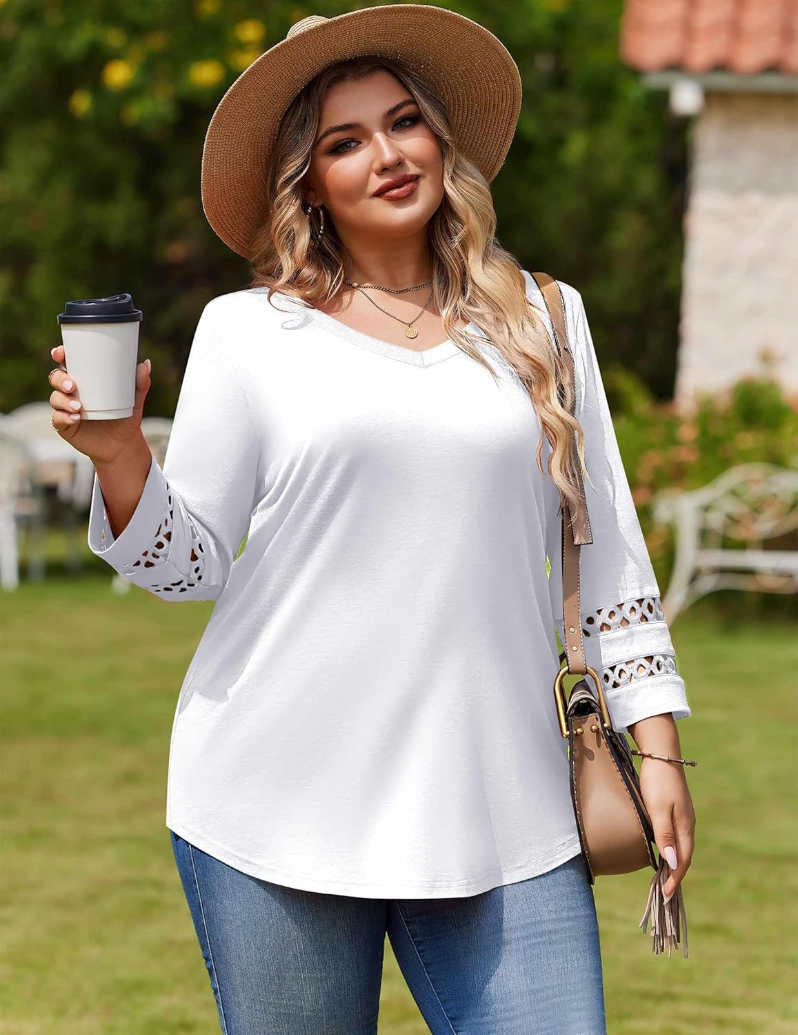 IN'VOLAND Womens Plus Size Tops 3/4 Length Sleeve Shirts Dressy Casual V Neck T Shirts Loose Summer Business Work Blouses - Image 2