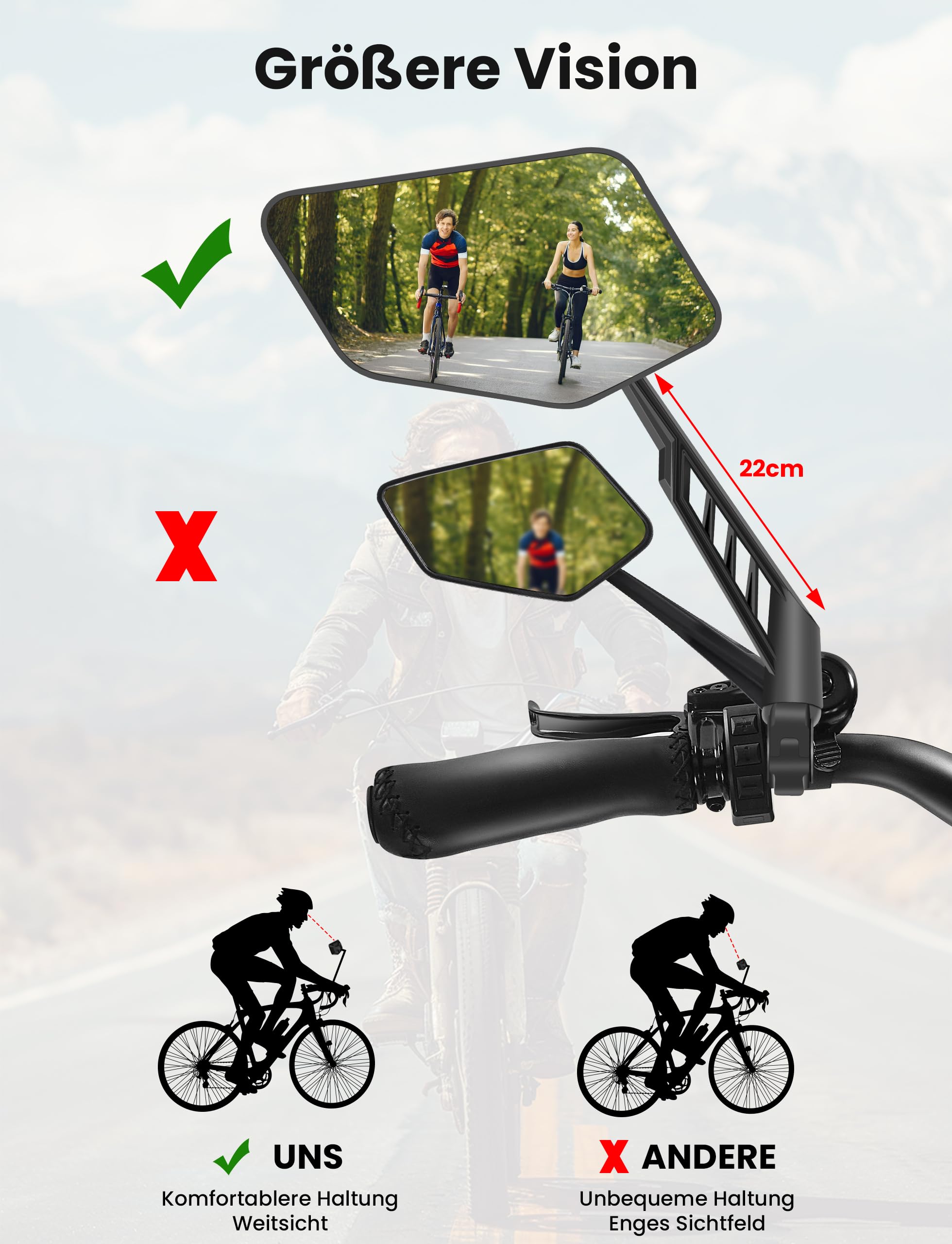 NEXTCOVER® Fietsspiegel Set [Stuur] - ProVision Echt Glas