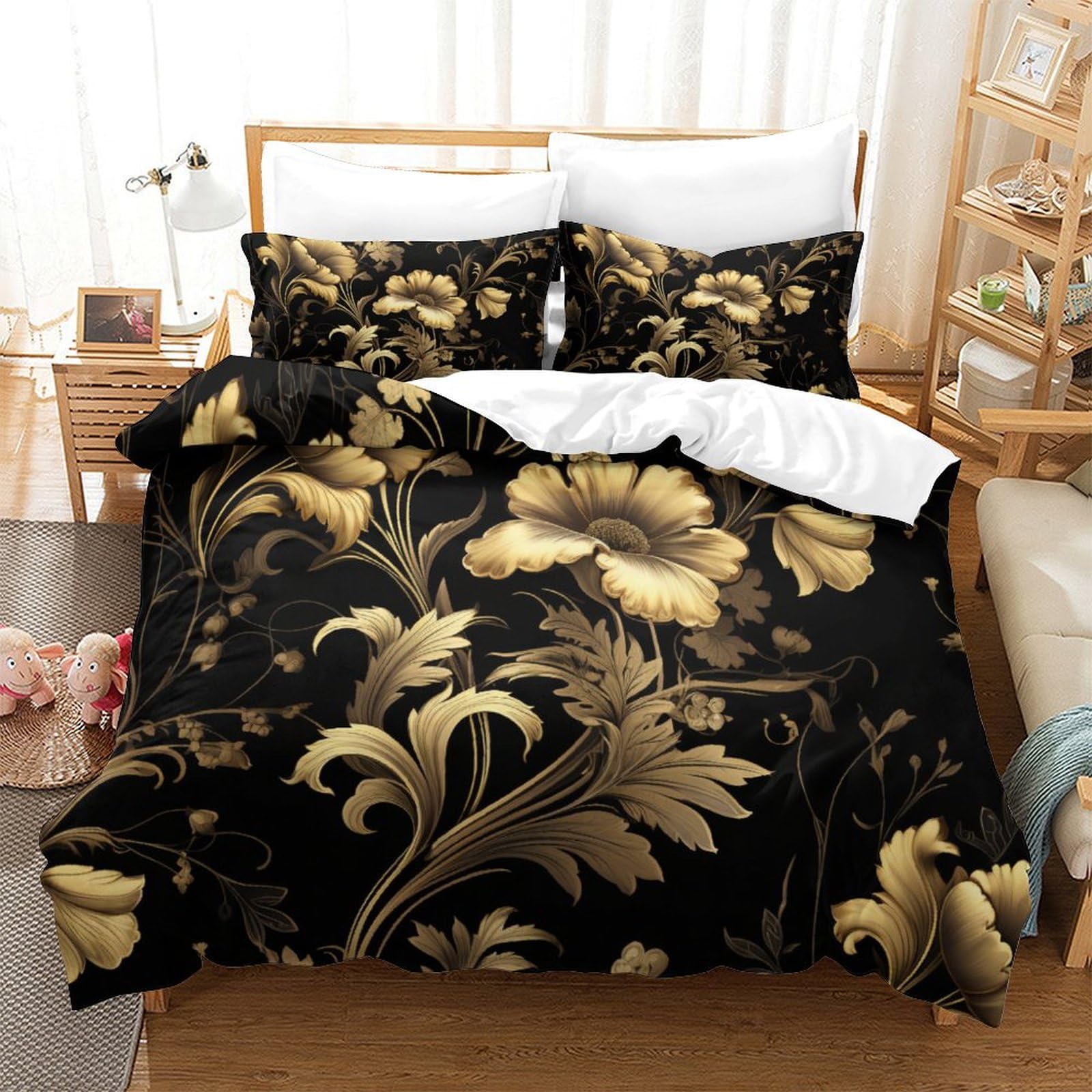 Literie fleurs d'or 3D pour transformer la chambre des ados