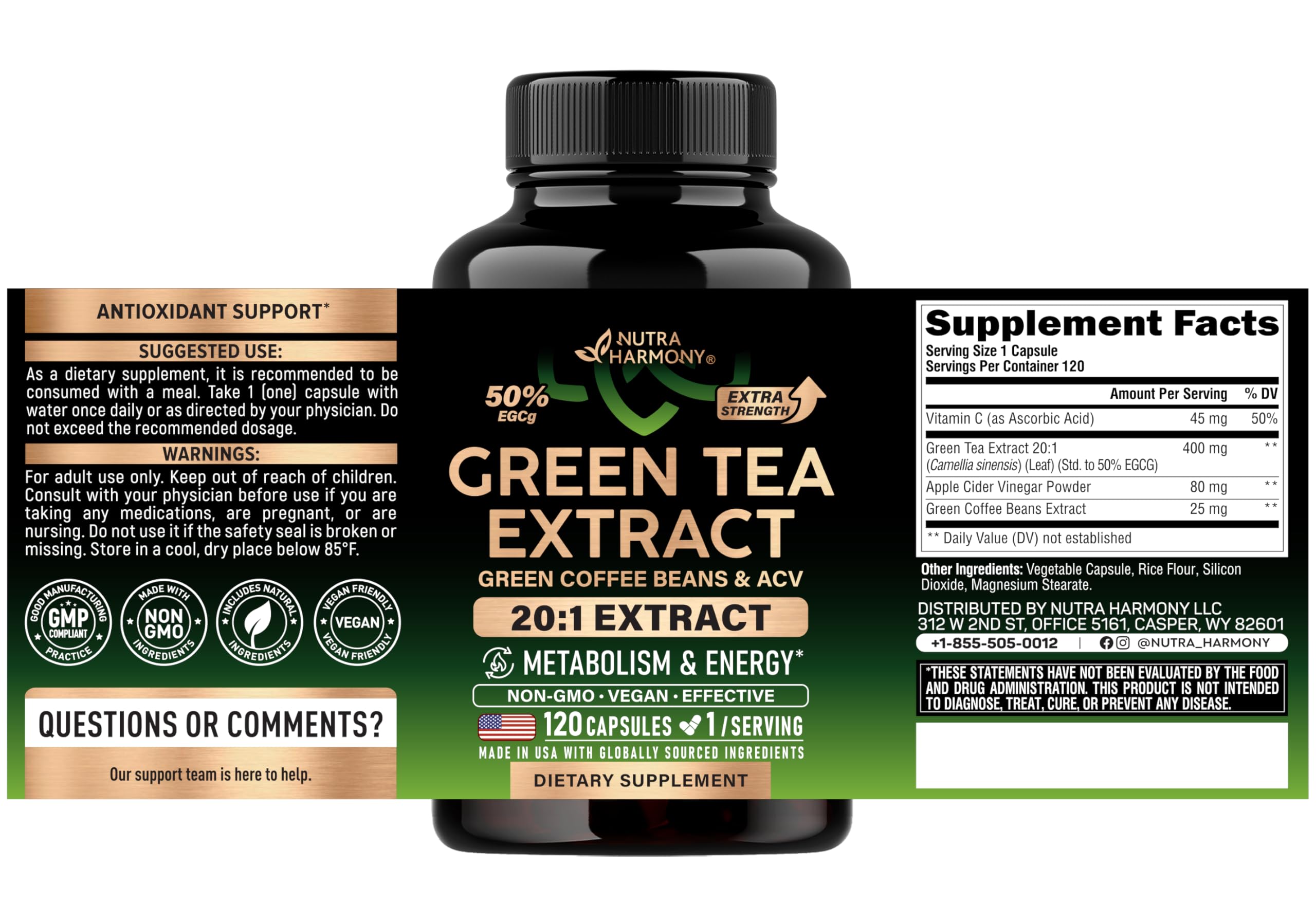 Green Tea Extract 20:1 + Green Coffee Bean & Apple Cider Vinegar - 120 Caps — Amazon image 2
