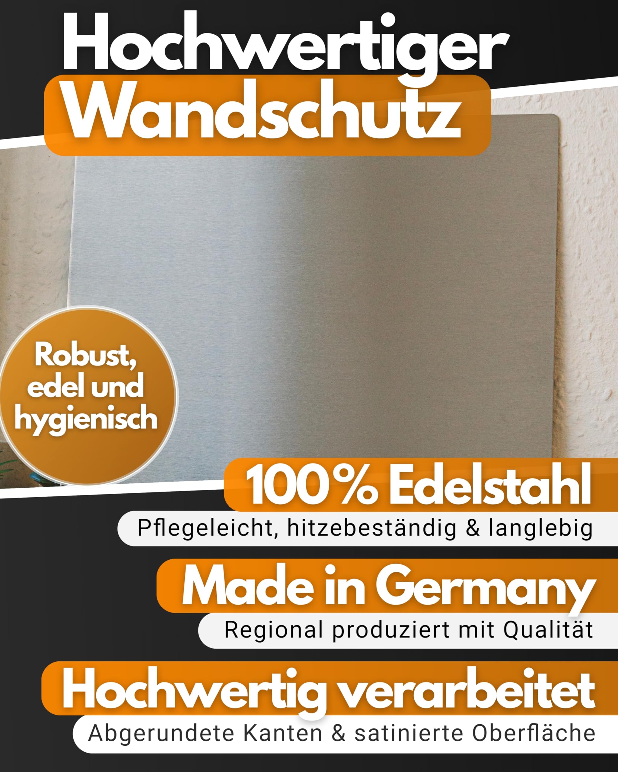 Feuerfest 123 Wandverkleidung I 450x600mm I Hochwertige Küchenrückwand aus 100% rostfreiem Edelstahl I Stilvoller Küchen-Rückwandschutz I Robuster Küchenwand-Spritzschutz aus präziser Handarbeit