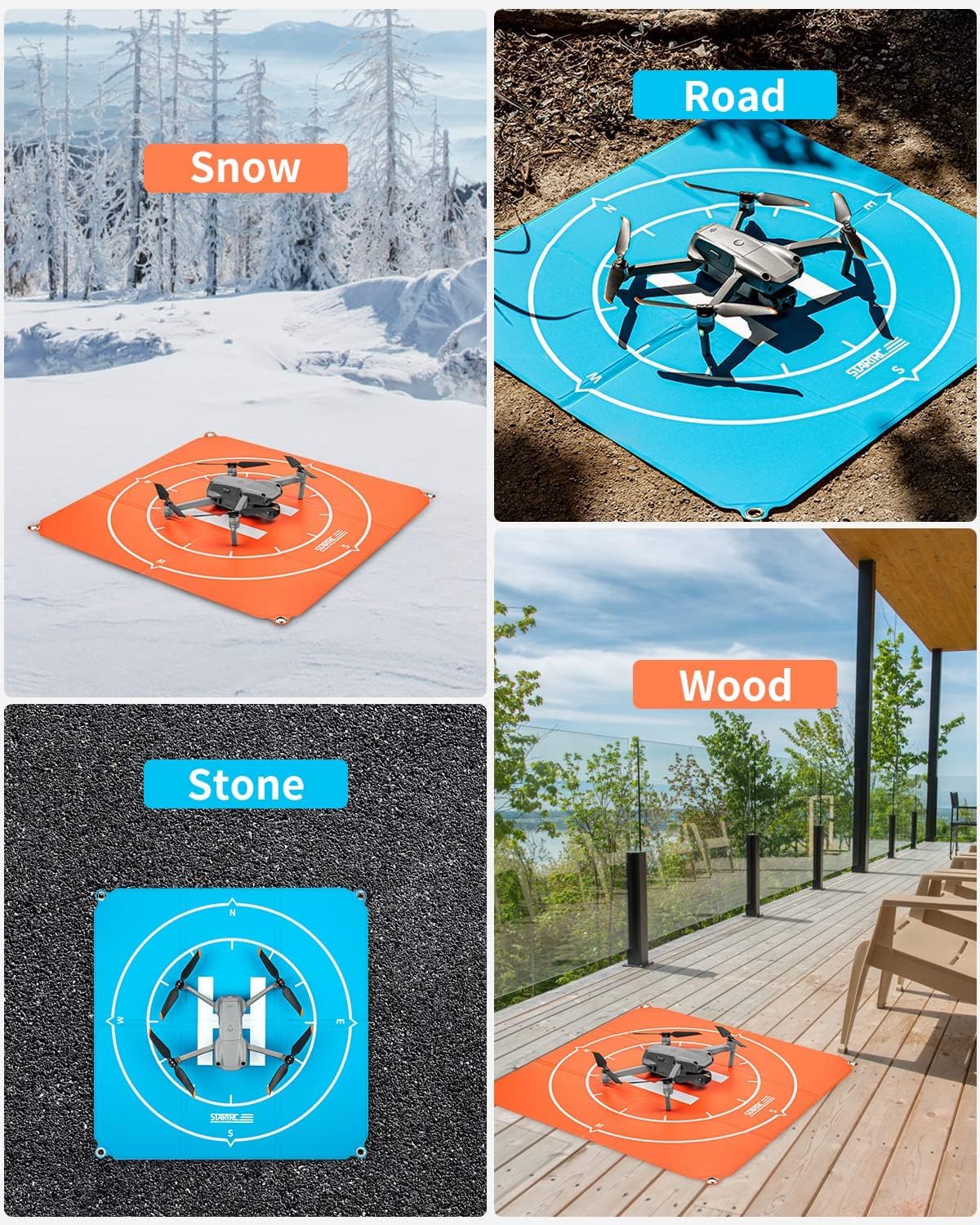 Square Dron do l?dowania, akcesoria do dronów, uniwersalna wodoodporna podk?adka Dron Helipad 50 cm/19,69 W, do Air 2S/FPV/Mavic Mini 2/Mavic Air 2 (dwustronny, niebieski + pomarańczowy)