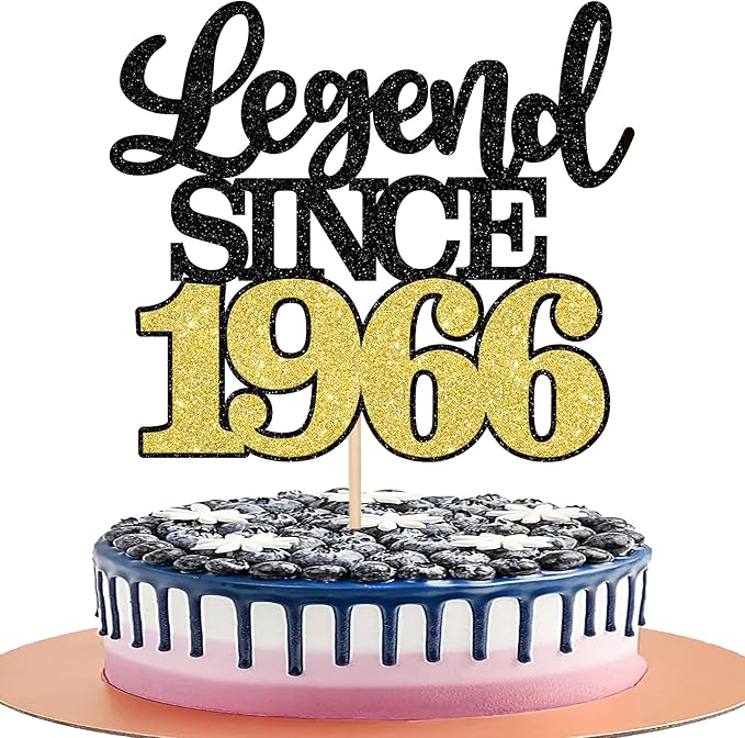 SYKYCTCY 1 Pack Legend Since 1966 Cake Topper Glitter Happy 60th Birthday Cake Pick 60 Fabulous Cake Decorations for Cheers to 60th Birthday Wedding Anniversary Party Supplies Gold