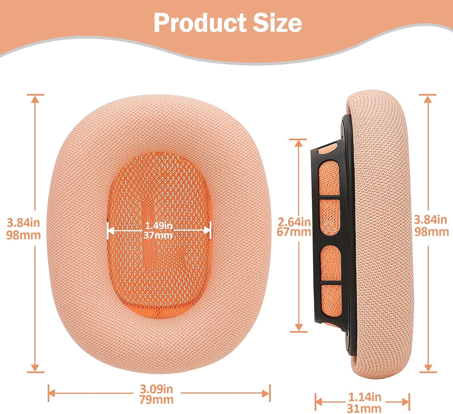 Upgraded Silicone Ear Cushions for AirPods Max Headphones 2024, Protein Leather Covered Ear Pads with Silicone & Memory Foam and Magnet (Orange)