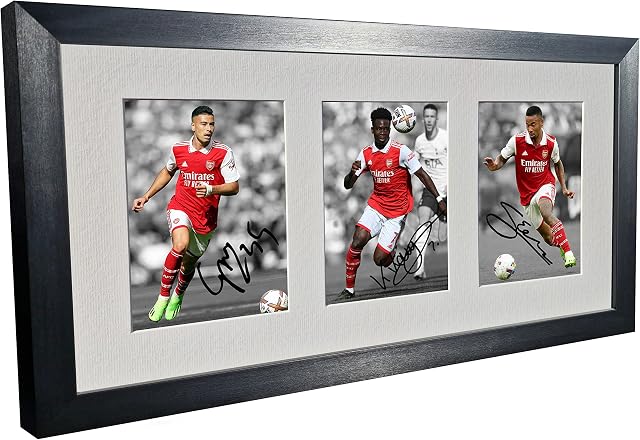 2022/23 Arsenal - Bukayo Saka - Gabriel Martinelli - Gabriel Jesus Signed Autographed Photo Photograph Picture Frame Football Soccer Poster Gift