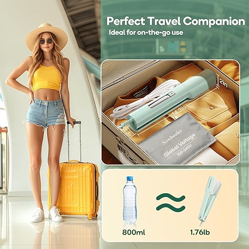 Miniatura 3 de Newbealer Plancha de vapor de viaje con abrazadera 3 en 1 con voltaje global, vaporizador de ropa de 100-240 V, planchado en seco y 2 niveles de