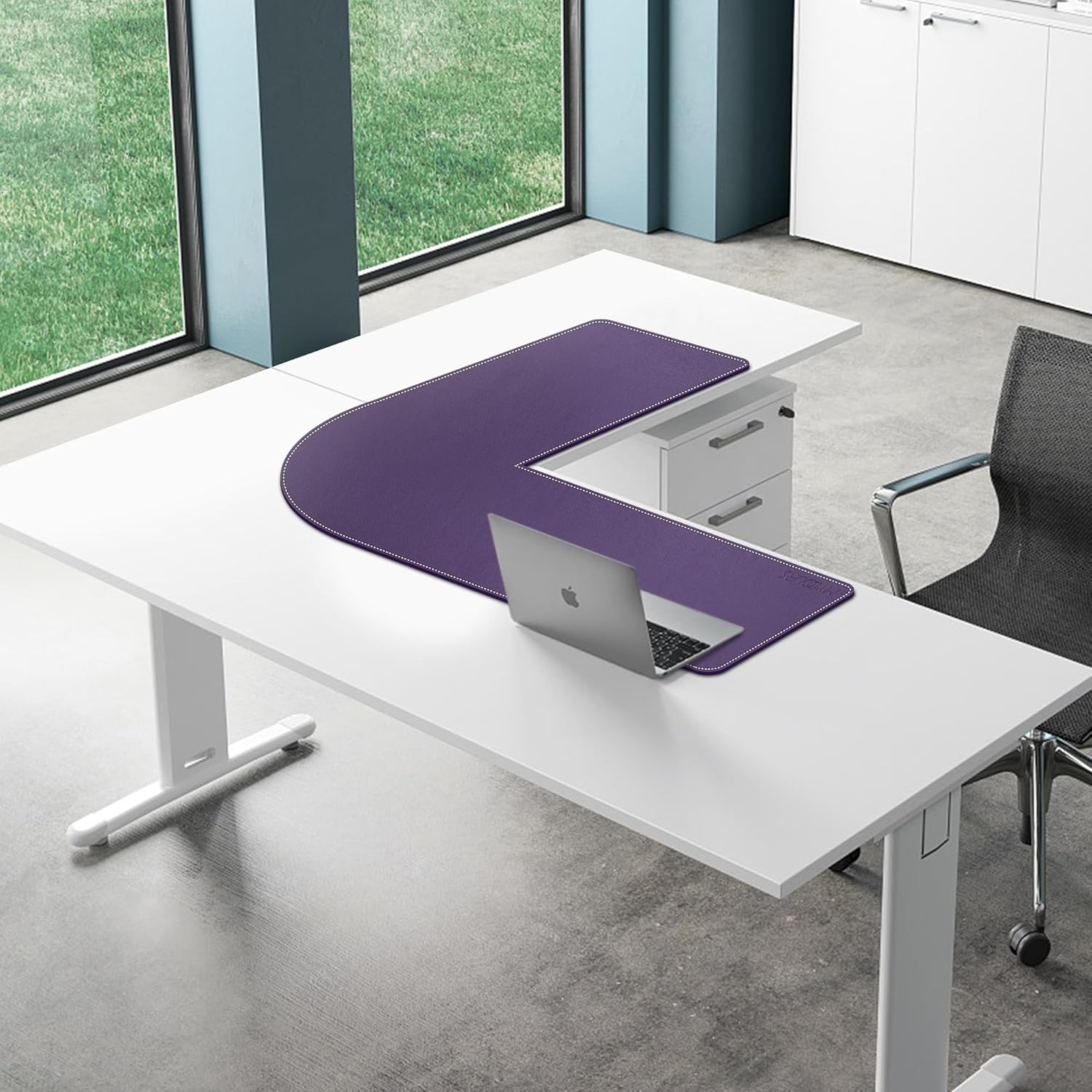 Mydours L Shaped Desk Mat, (38"+38) x 13" Large PU Leather Corner Desk Pad Blotter, XXL Large Waterproof Gaming Mouse Pad, L Shaped Mouse Pad for Computer Keyboard Home Office (Purple)