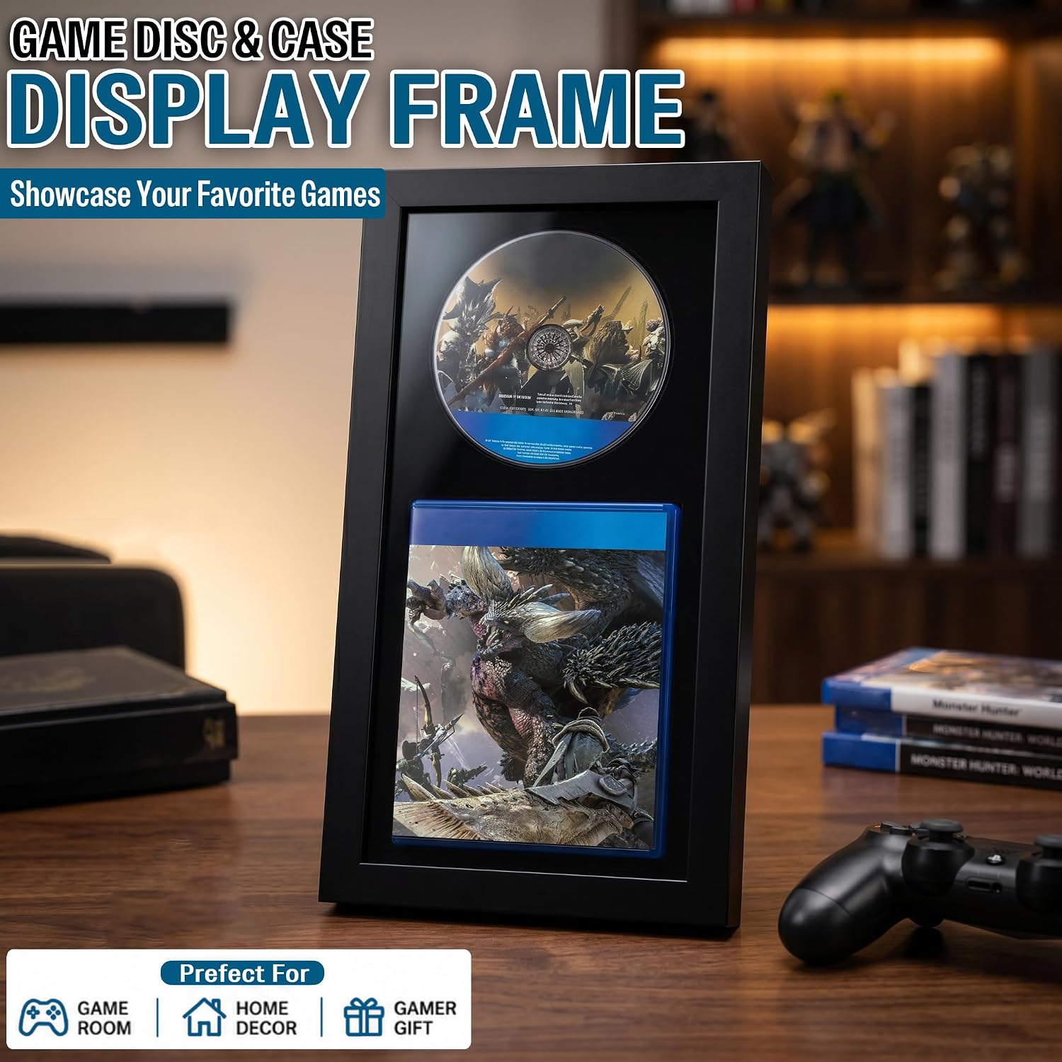 Video Game Display Frame Compatible with Ps5/Ps4/Ps3, Wall Mount and Tabletop Game Case Holder, Disc and Cover Storage Stand with Black Flocked Eva ,Gamer Gift 3 81DmSTBgziL. AC SL1500