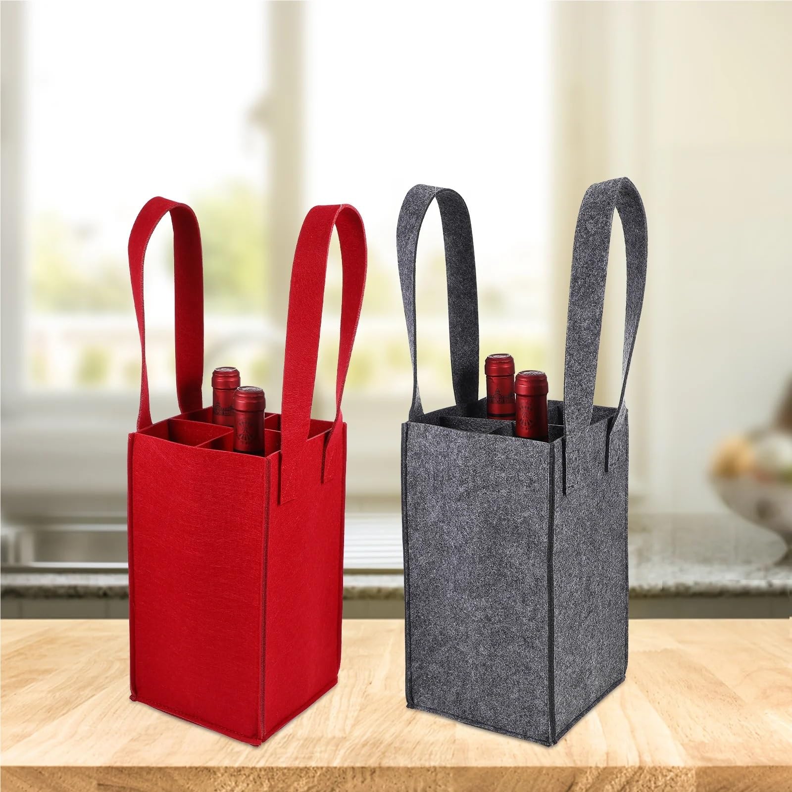 flaschentasche Weinfilztasche, 3 Stück, Tragetaschen, rot, mit Trennwänden, Flaschenschutz for Thanksgiving, wiederverwendbar
