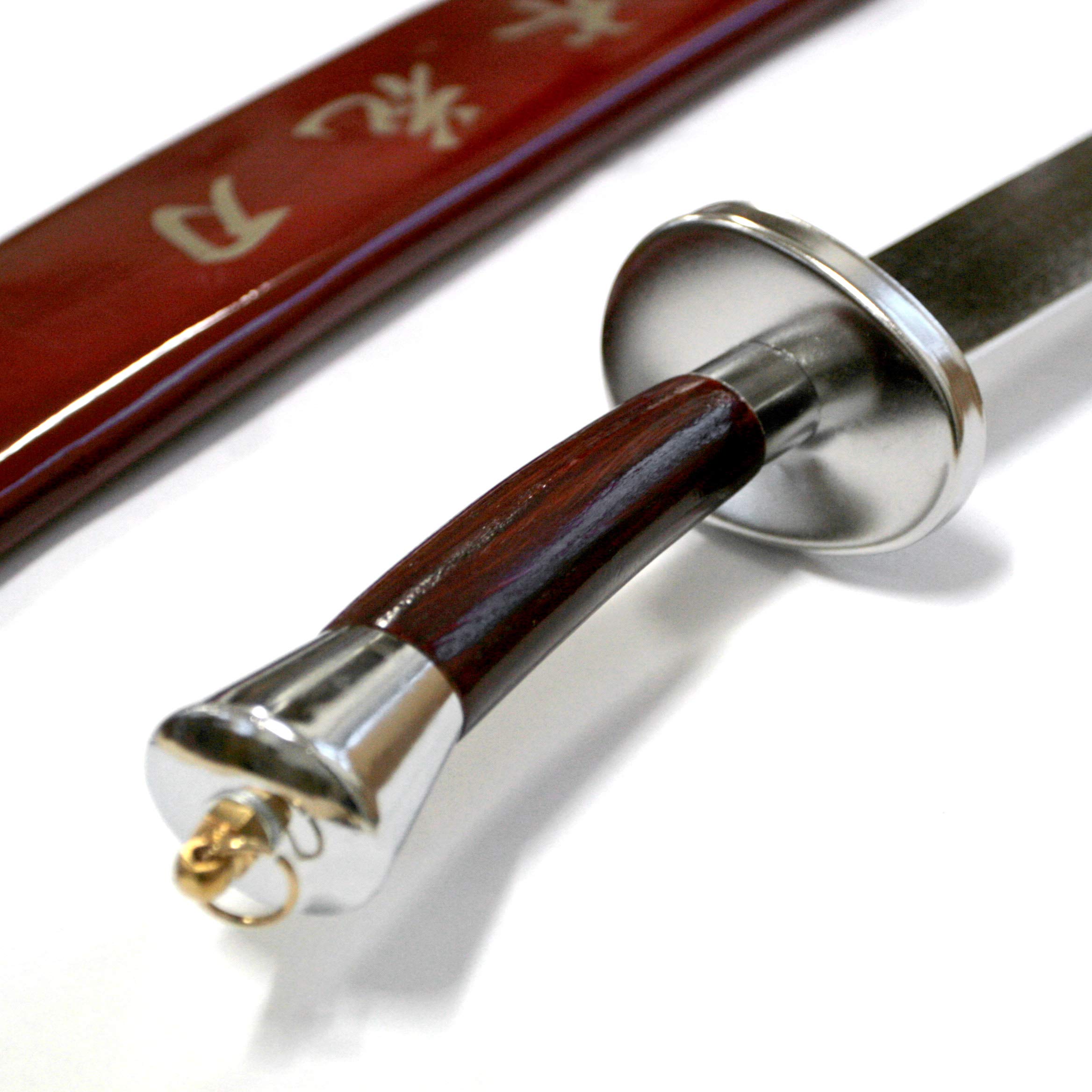 DEPICE Dao Säbel/Kung-Fu Schwert minimal schwingend 30", Klingenlänge 76 cm, Gesamtlänge 93 cm (95 cm in Scheide),ca. 550 g (ca. 1000 g mit Scheide), dekorative Holzscheide, Kung-Fu, Wushu