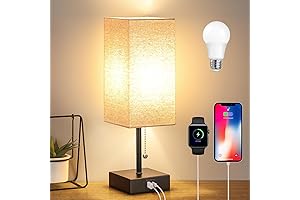 GGOYING Bedside Table USB Table Lamp for Bedroom, 2700K LED Bulb, Fabric...
