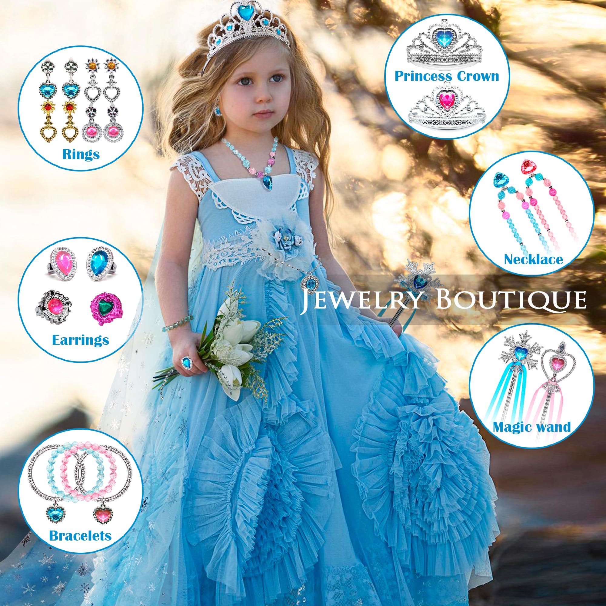 Princess Dress Up dziewczęce buty – buty dla małych dzieci do zabawy i udawanie biżuterii, zestaw akcesoriów, zabawka dla dzieci z koroną, pierścionek, bransoletka dla małych dziewczynek w wieku 3-6