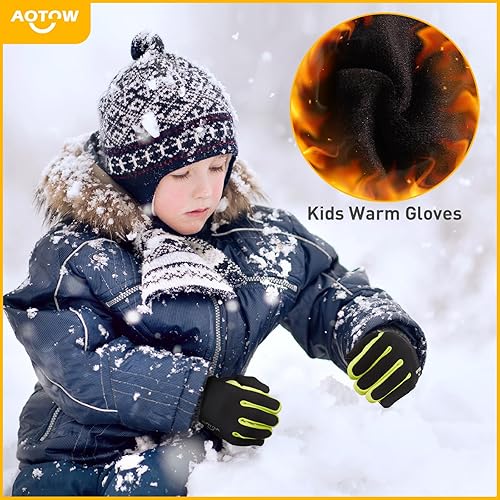 Miniatura 6 de Guantes deportivos cálidos de invierno para niños, clima frío, resistente al agua, para niños de 4 a 12 años, color negro