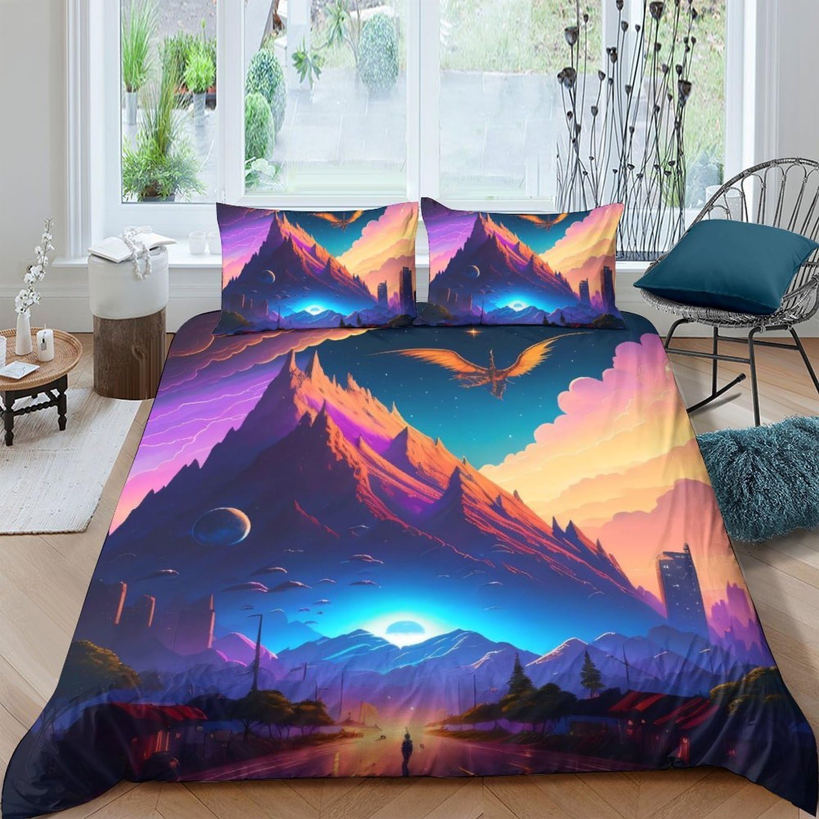 Ctjqhvkz Style-10 3D Printed Fantasy Mountain Fitted Sheet Microfiber Soft Breathable Sunset Landscape Mattress Cover For Bedroom Guest Room Decor Single（135X200cm）