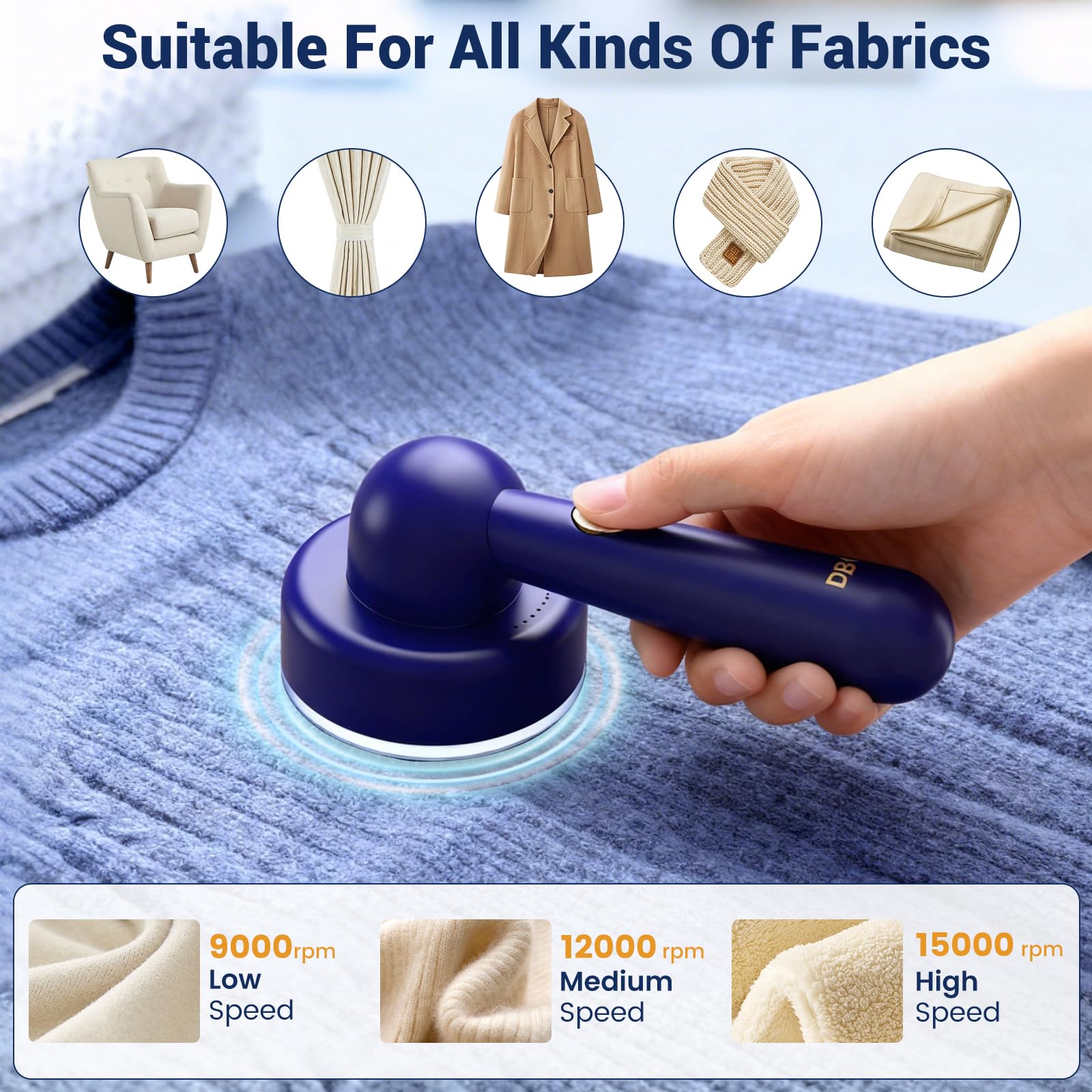 DBC Afeitadora de tela recargable, removedor de pelusas eléctrico para ropa con 2 cuchillas reemplazables, afeitadoras portátiles de 3 velocidades para quitar bolas de pelusa y pastillas en ropa,