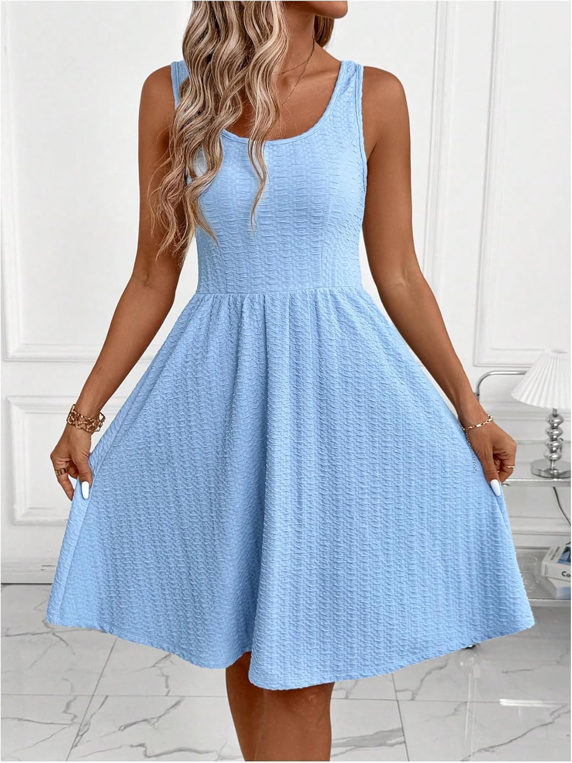 SOLY HUX Women's Summer Dress Scoop Neck Sleeveless A Line Flowy Casual Vacation Short Dresses - Image 4