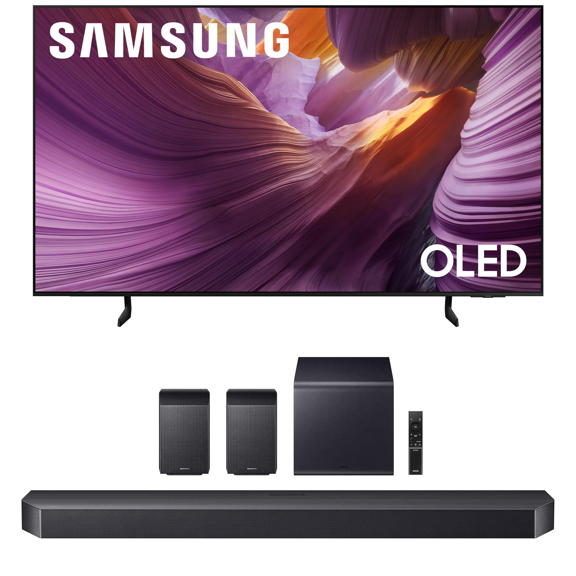 Samsung QN55S85FAFXZA 55 Inch OLED HDR 4K Smart TV with a HW-Q990F Q Series Soundbar 11.1.4 Ch Subwoofer with Rear Speakers (2025)