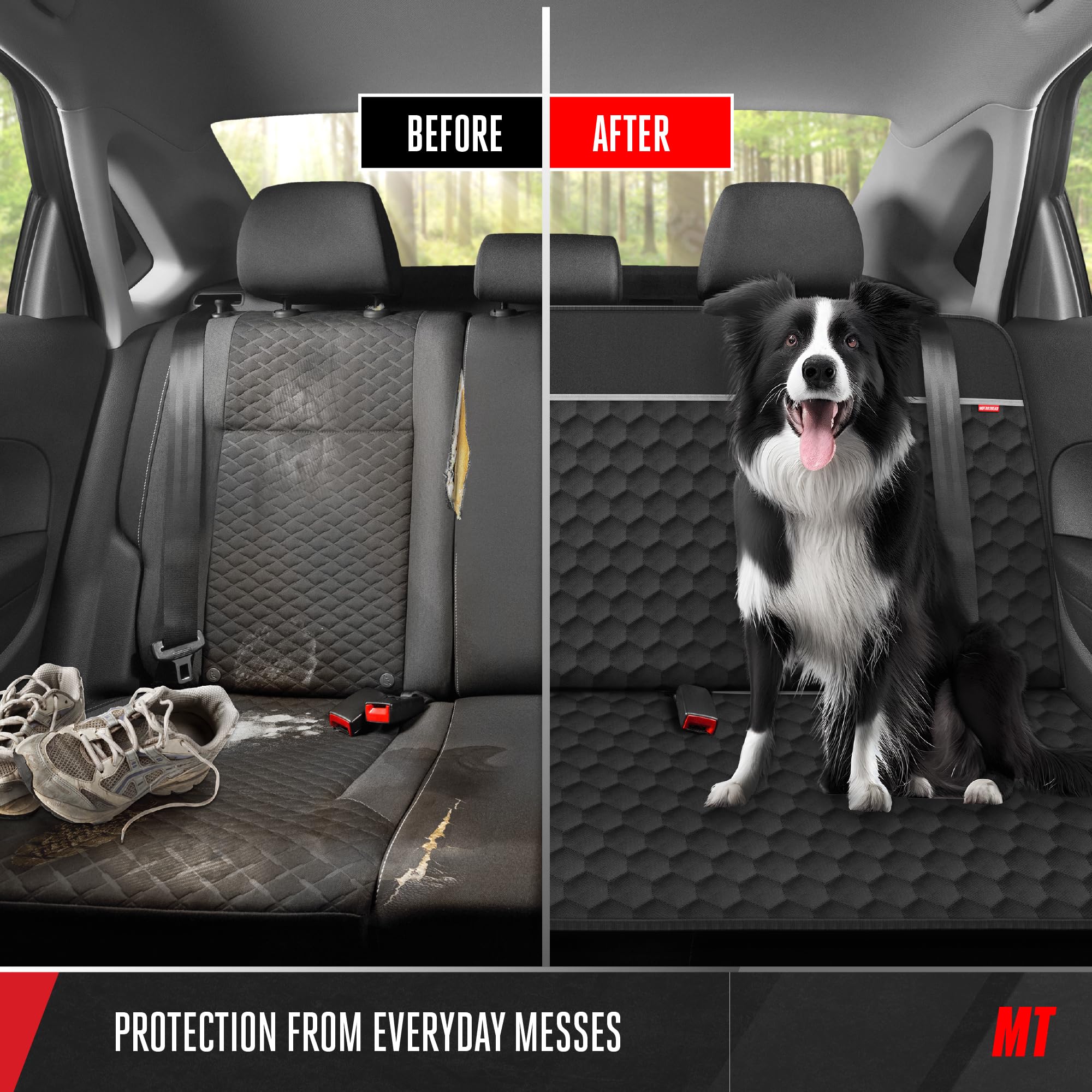 Motor Trend Bench Seat Haustierbezug für Hunde - Deluxe Wasserdichter Hundesitzschutz, Universal Fit Rücksitzbezug für Autos und LKW, rutschfest und Kratzfest, Schwarz