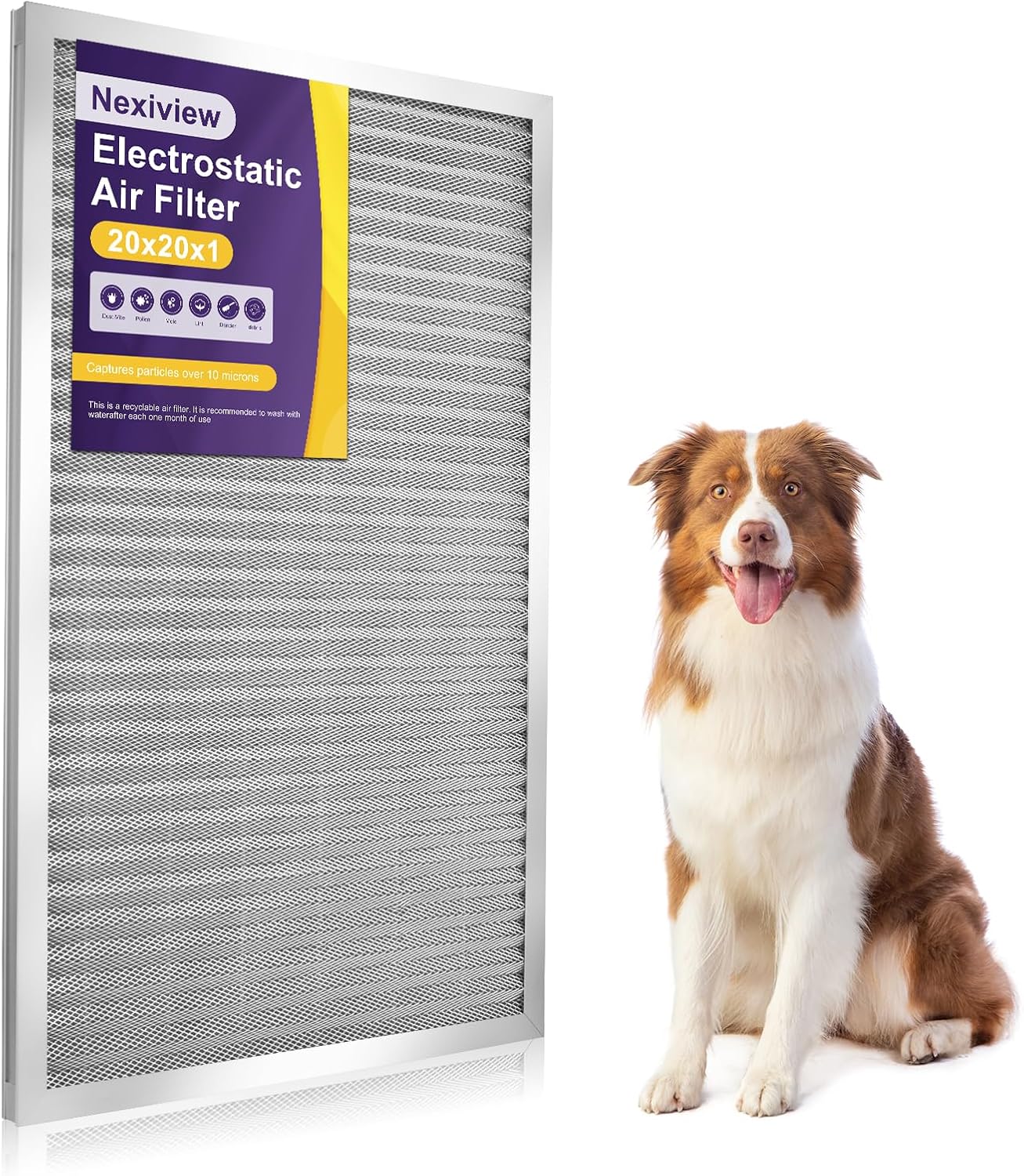 20x20x1 Furnace Filter-MERV8, Washable & Reusable Electrostatic Air Filter, AC/HVAC Furnace Filter, Permanent Air Filter, Breathe Fresher, Easy Install
