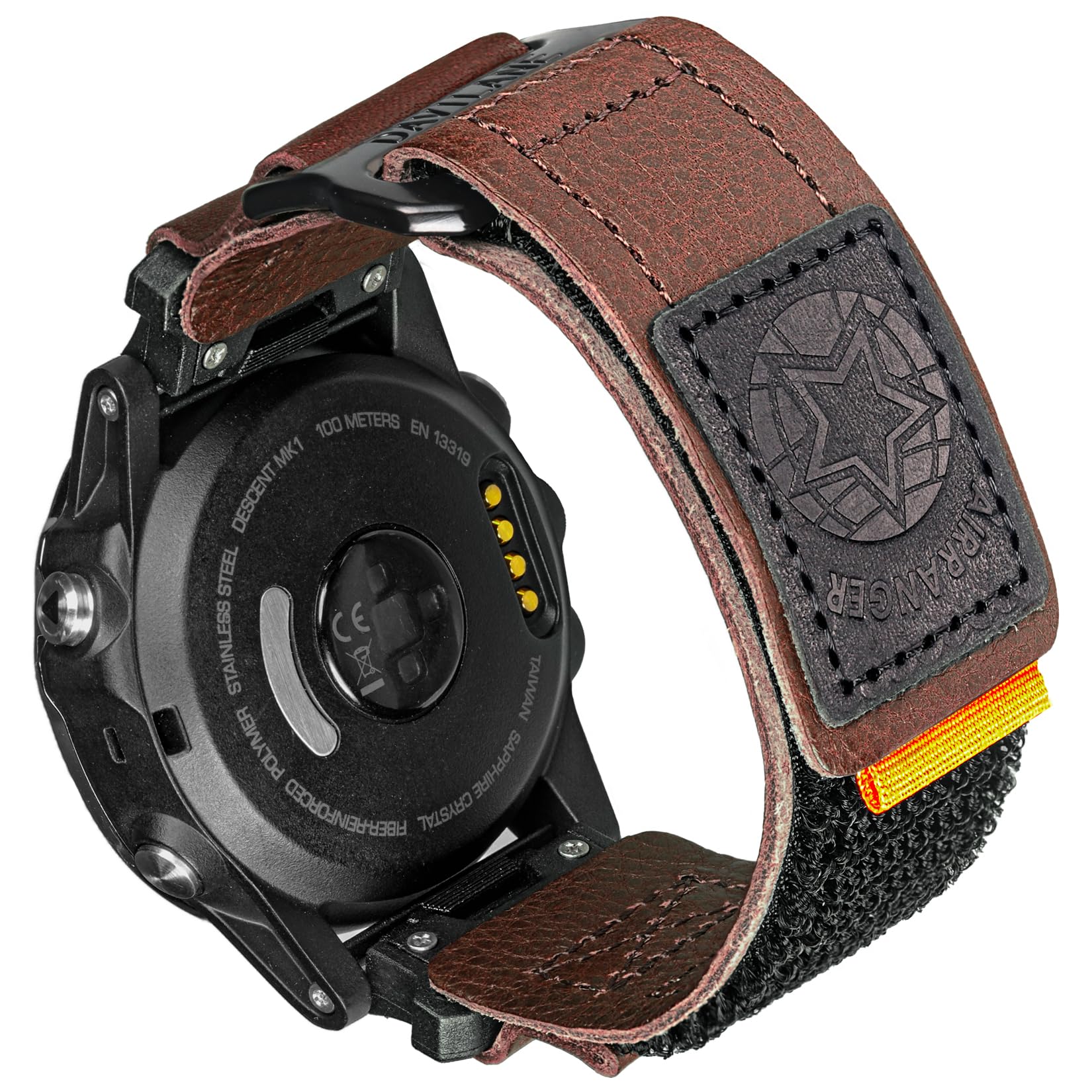 DAVILANE 22mm Leather Watch Band Compatible with Fenix 8 AMOLED/8 Solar 47mm/Fenix 7/6/5/Instinct 3 45mm/Forerunner 965, Adjustable Secure Fit Hook & Loop Sport Watch Strap for Men