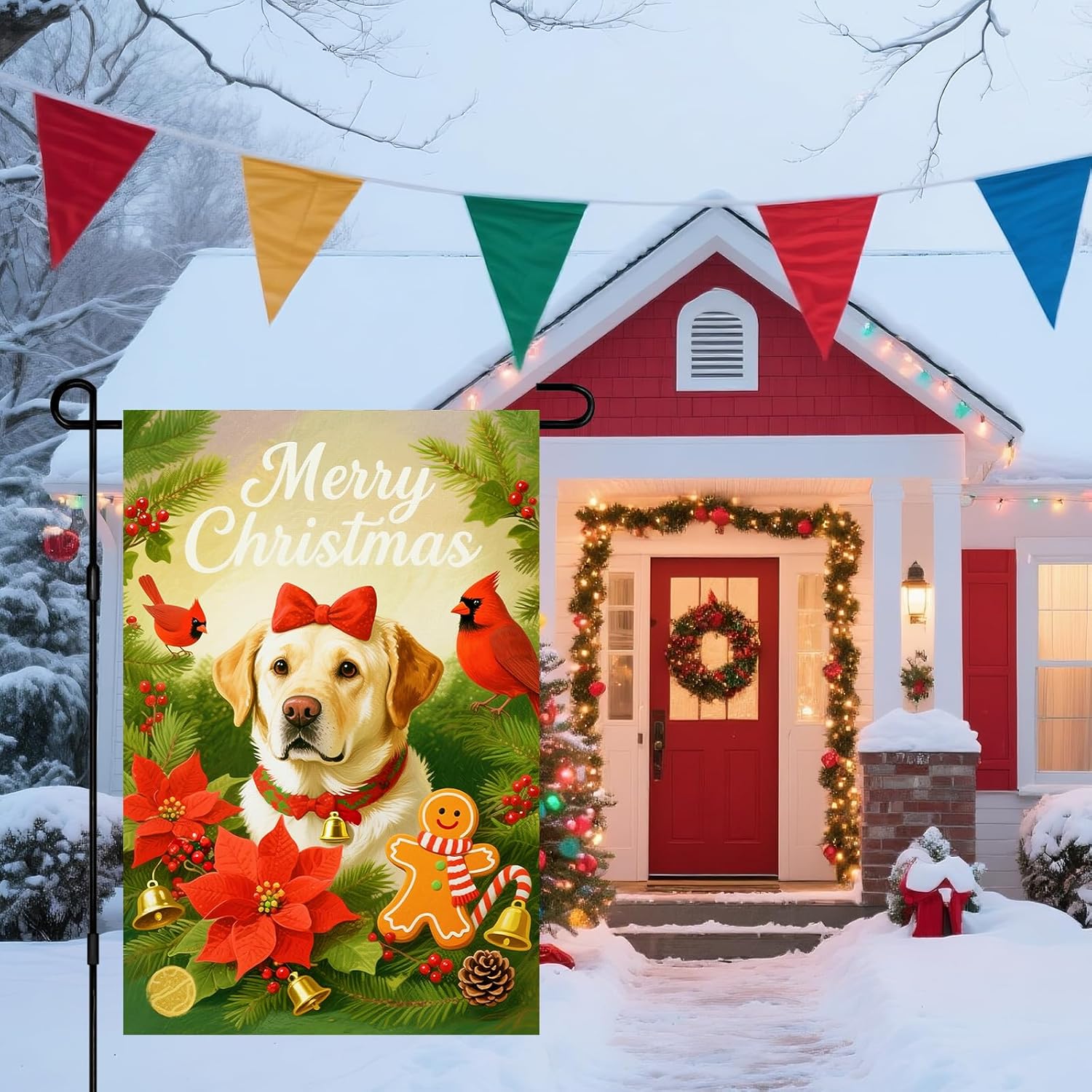 IVN Christmas Garden Flag 12x18 Inch Double Sided Gold Retriever Dog with Red Cardinals and Gingerbread Man Christmas Outdoor Yard Flag for Outside Home Front Door Lawn Porch Patio Winter Welcome Decor - Image 7