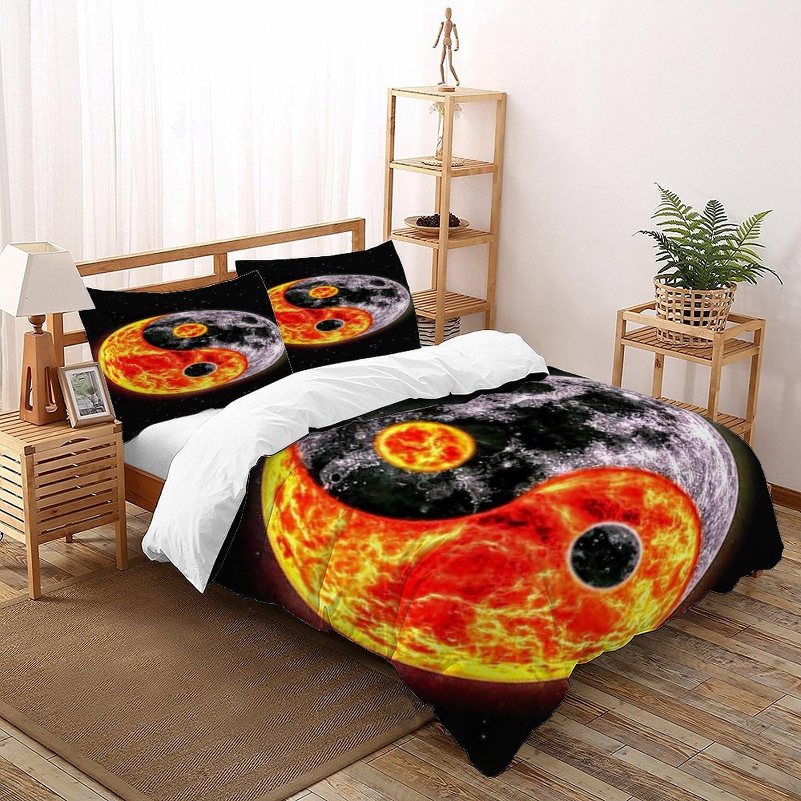 Housse de couette Yin Yang 200x200 cm avec 2 taies d'oreiller pour lit double