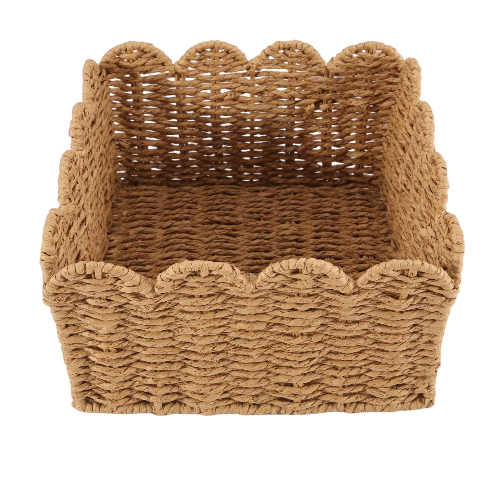 MOLERRI Scalloped Edge Basket, Wicker Storage Baskets,Handwoven Organizing Baskets for Shelves, Paper Rope Design