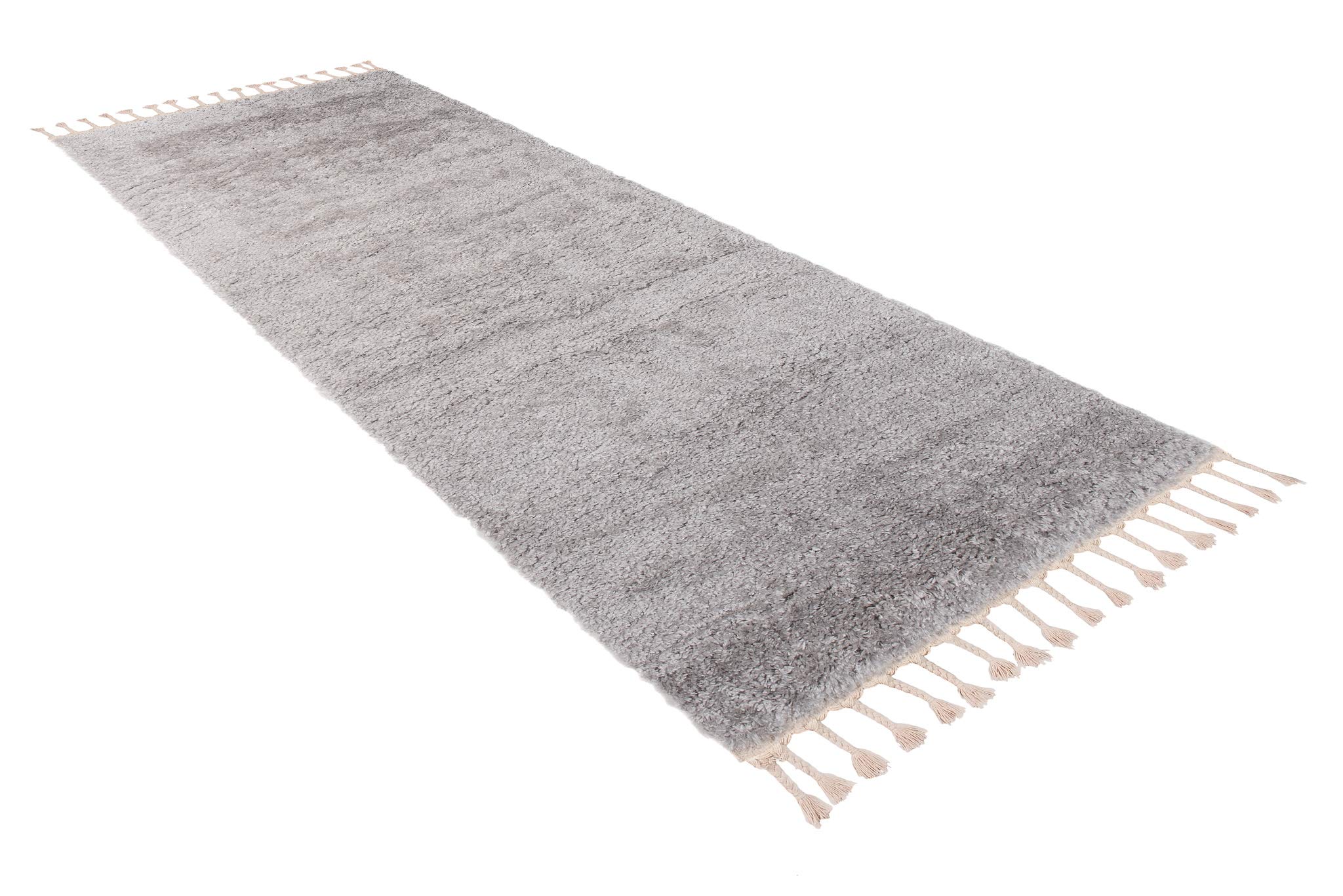 TAPISO Versay Fringes Tapis de Passage Tapis Couloir Long Entrée Salon Chambre Descente de Lit Ado Design Moderne Gris Motif Uni Franges Tresses Shaggy Poils Longs Epais Super Doux 80 x 350 cm
