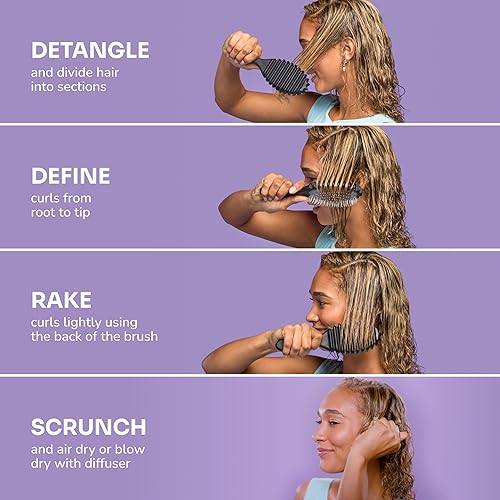 Miniatura 5 de Wet Brush Cepillo desenredante para rizos, negro, definición de rizos para tipos de cabello rizado y enrollado, cerdas IntelliFlex desenredan para
