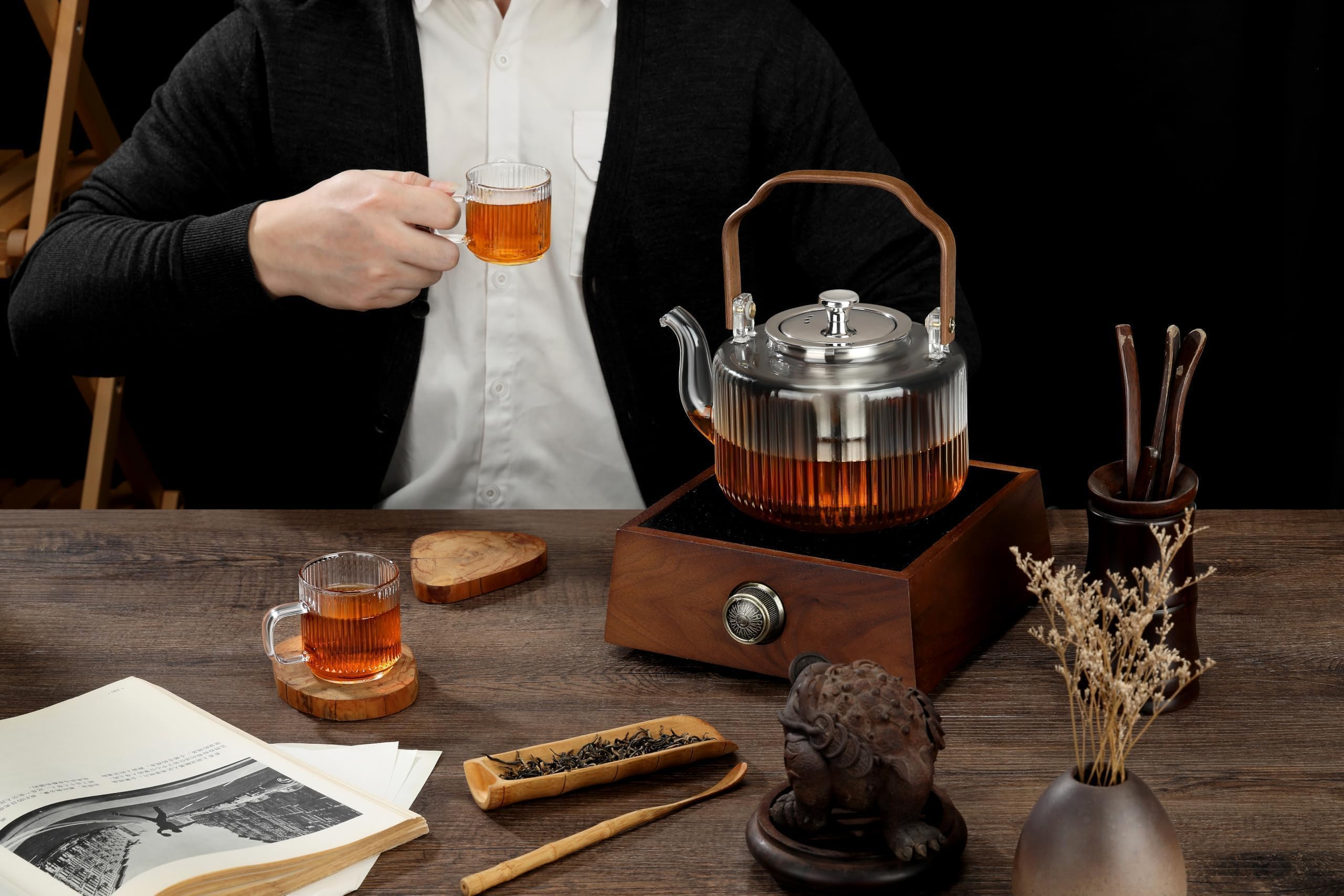 Amazon.co.jp: Vintage Glass Teapot Set with 4 Teacups, Ribbed