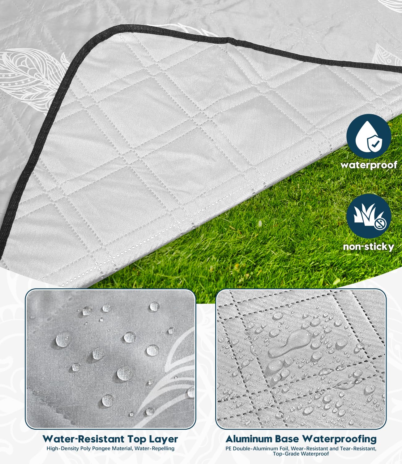 DEWUR Coperta Picnic Impermeabile Lavabile Plaid Pic Nic Telo Picnic Telo Campeggio (300 x 200 cm, Grigio)
