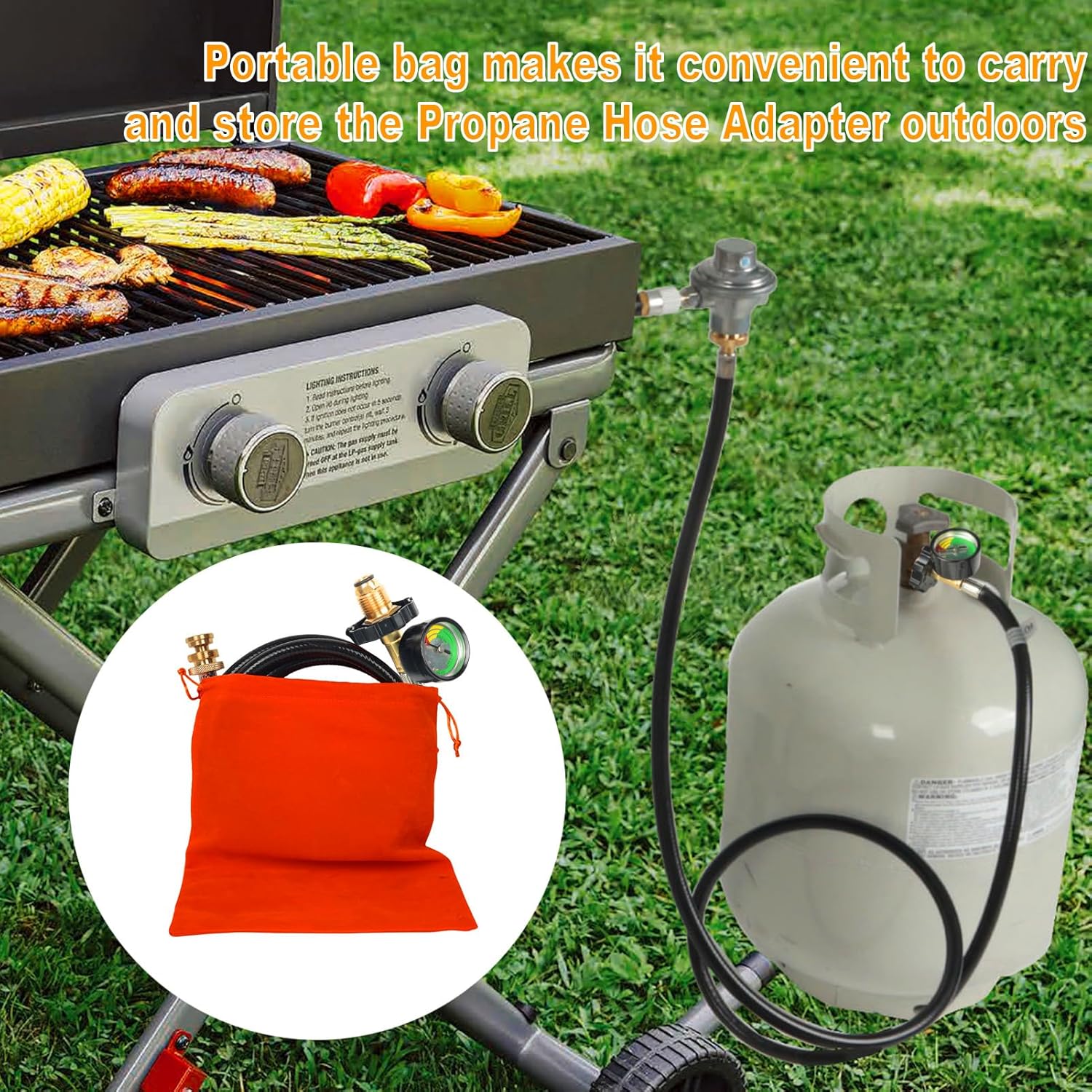 Propane Hose Adapter 1lb to 20lb Converter with Gauge for 5 lb to 40 lb Tank,Standard P.O.L Tank,Fitting for Weber Q Grill, Buddy Heater Coleman Blackstone Tabletop Griddle More Portable Grills