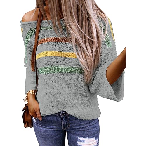 Zecilbo Women's Long Sleeve Loose Casual Knit Top Casual 3/4 Sleeves Color Block Sweaters