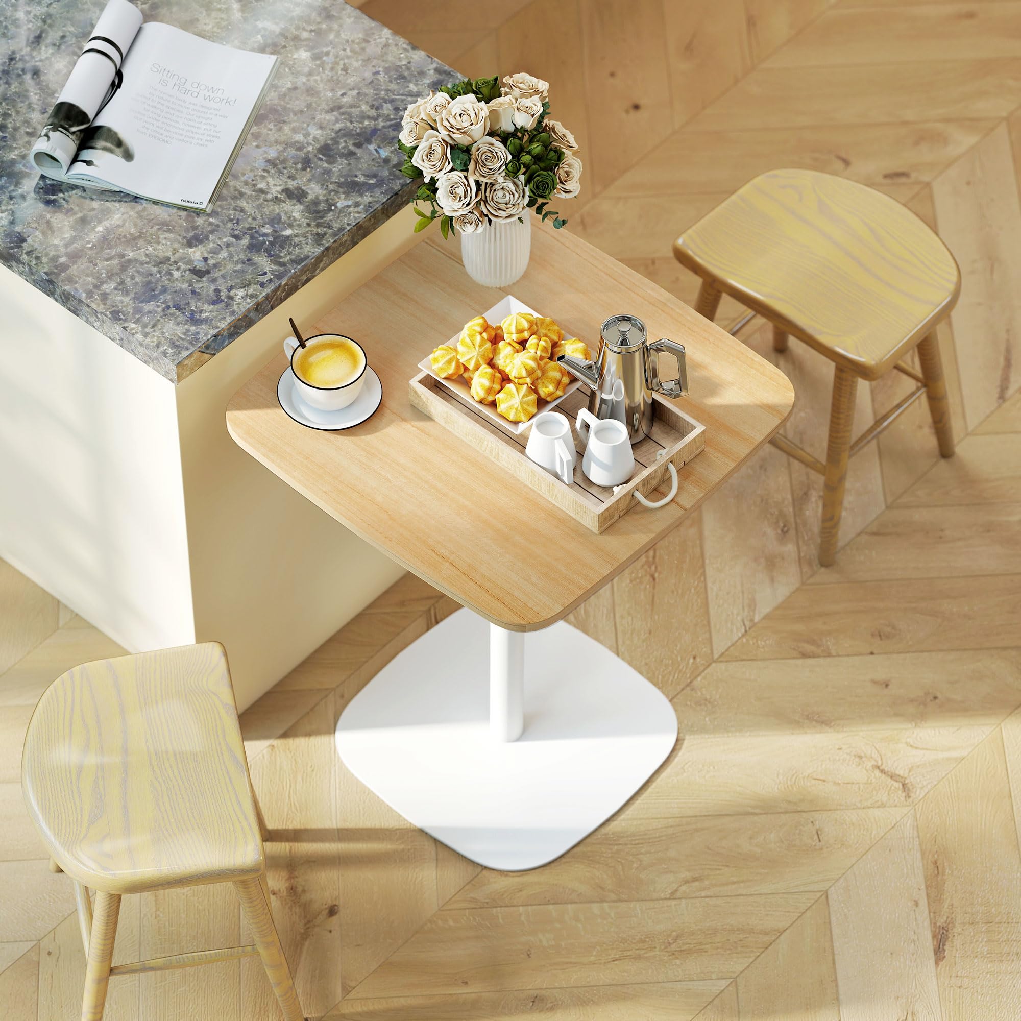HOMCOM Mesa de Comedor Pequeña para 2 60x60x75cm Madera Natural y Blanco | Mesa de Cocina Cuadrada para 2 Personas, Base Cuadrada de Acero, para Espacios Pequeños, Salón