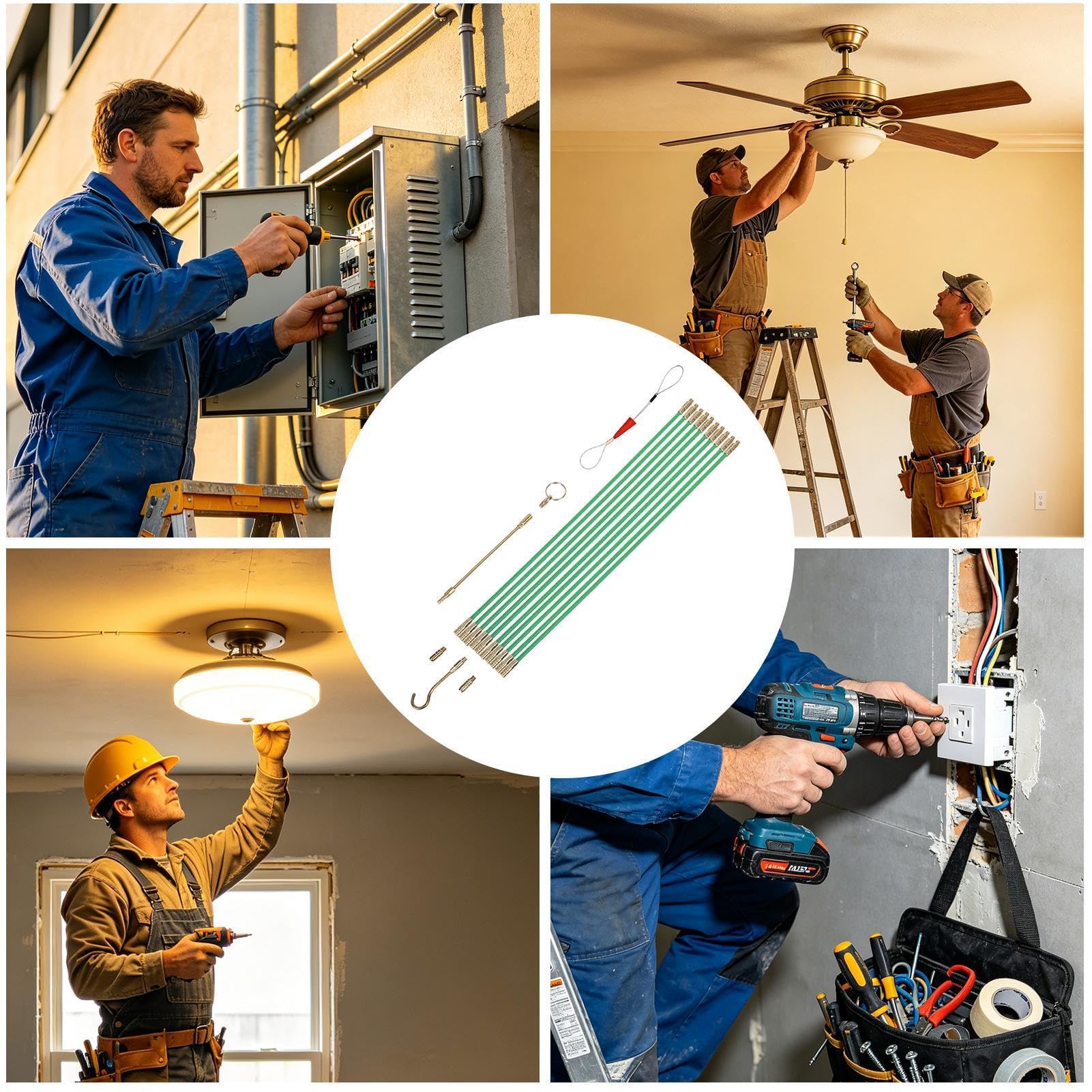Tirafili - Strumento Per Il Passaggio Dei Cavi In Fibra Di Vetro - Kit Aste Passafili Da Impianti Elettrici,Per Tecnici Ed Elettricisti Uso Industriale Interni Esterni Casa Soffitti Solai Edilizia E C