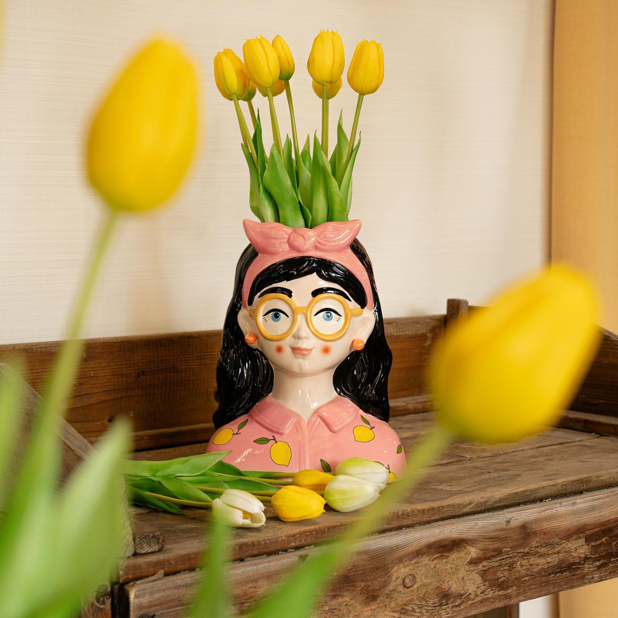 Ramo de Tulipanes Artificiales Tacto Real, Amarillo, 10 Piezas, 42 cm