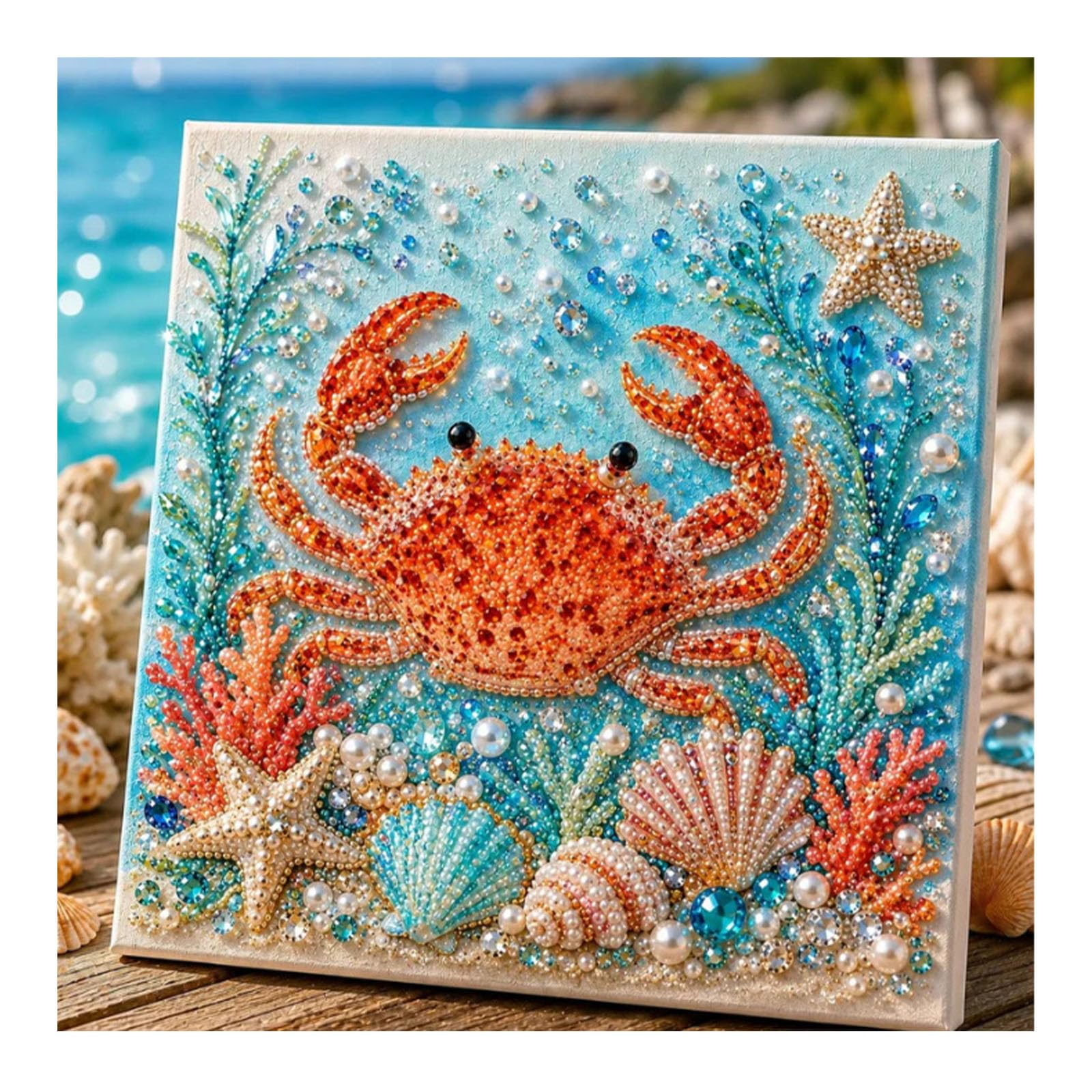 zoocco Pearl Art Kits for Adults, Ocean Animal Diamond Painting Kit with Octopus Whale Turtle Shark Dolphin, 3D Pearl Gem Art Craft for Wall Decor (Crab)