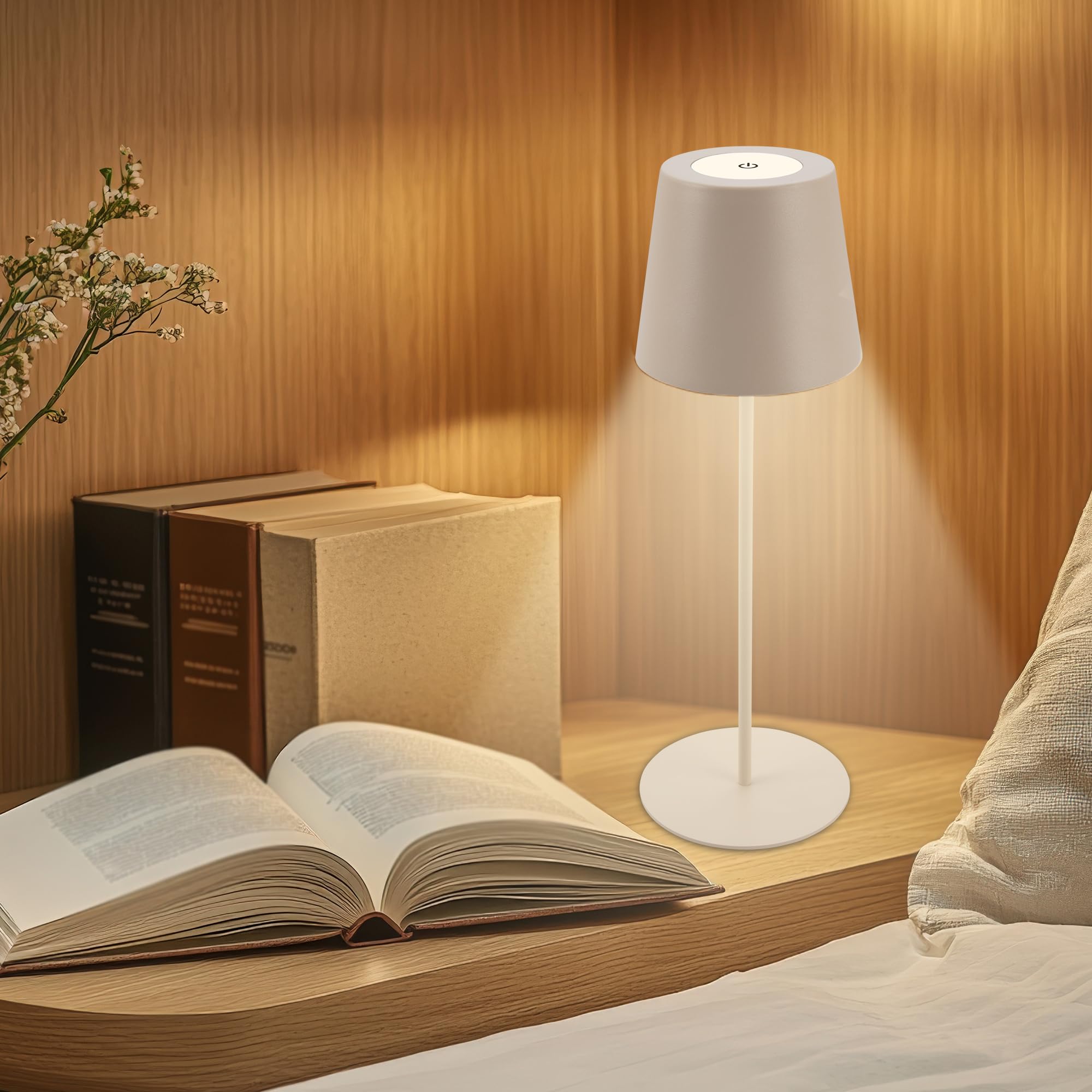 Briloner Lote de 2 lámparas mesa LED inalámbricas, altura regulable, regulable táctil, batería reemplazable, recarga USB-C, lámpara decorativa noche, Ø12 x 36 cm, Beige