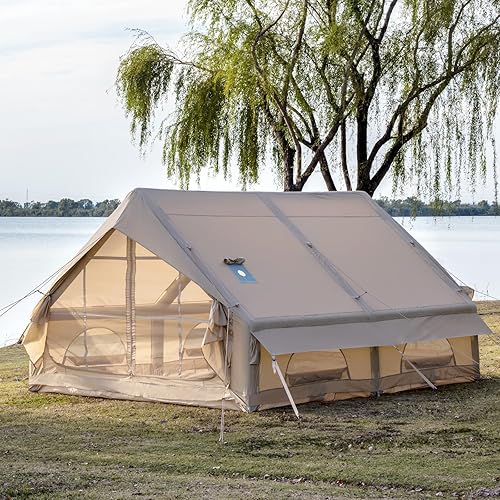 Miniatura 6 de Inflatable Camping Tent with Hand Pump Waterproof Outdoor Blow up Tent 2-8 Person Oxford 4 Season Glamping Air Tent Cabin House with Mesh Windows &