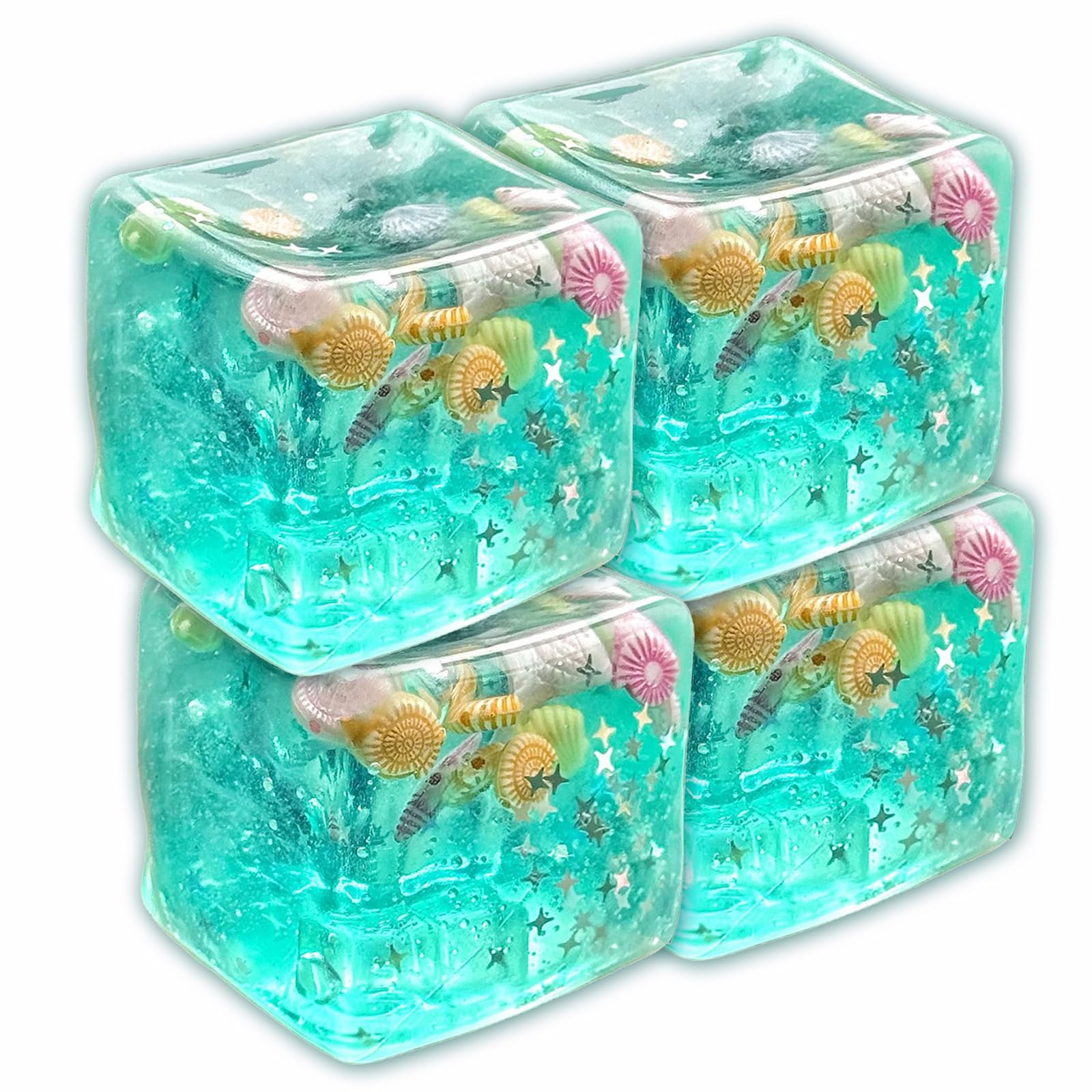 Ice Cube Stress Ball Fidget Toy, Slow Rise Squishy Cube, Ocean Shells Inside Sensory Stress Relief Toys for Adults Teens Classroom Prizes (3PCS) — image 1