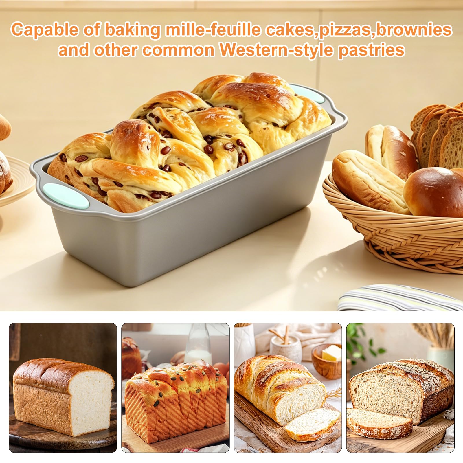 2 sztuki Silikonowa forma do pieczenia chleba, 20 cm x 9,5 cm x 5,5 cm | prostokątna, silikonowa forma do pieczenia, chleba, do pieczenia lasagne, chleba i brownies (szara)